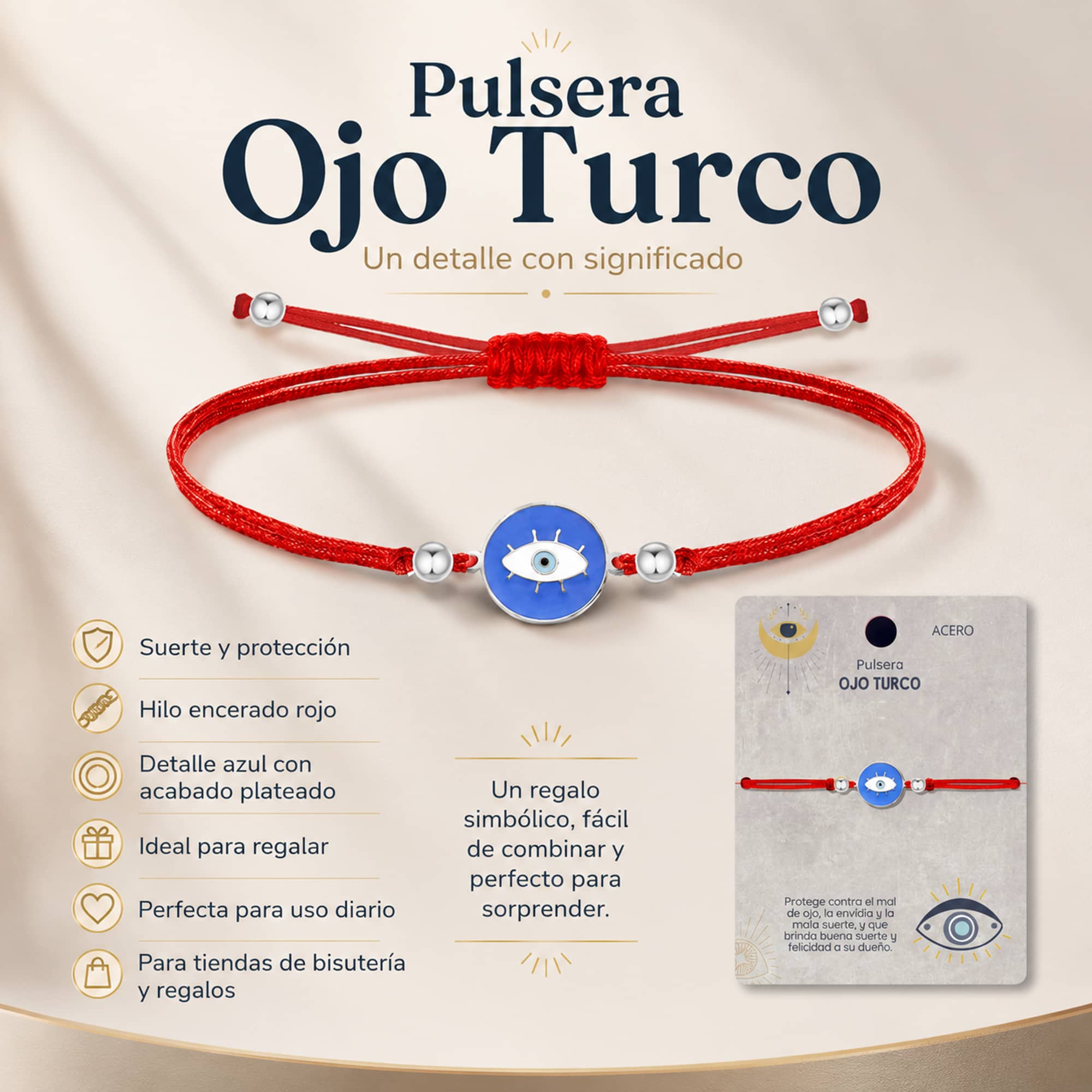 Pulsera Hilo encerado Rojo CON OJO TURCO Plateado