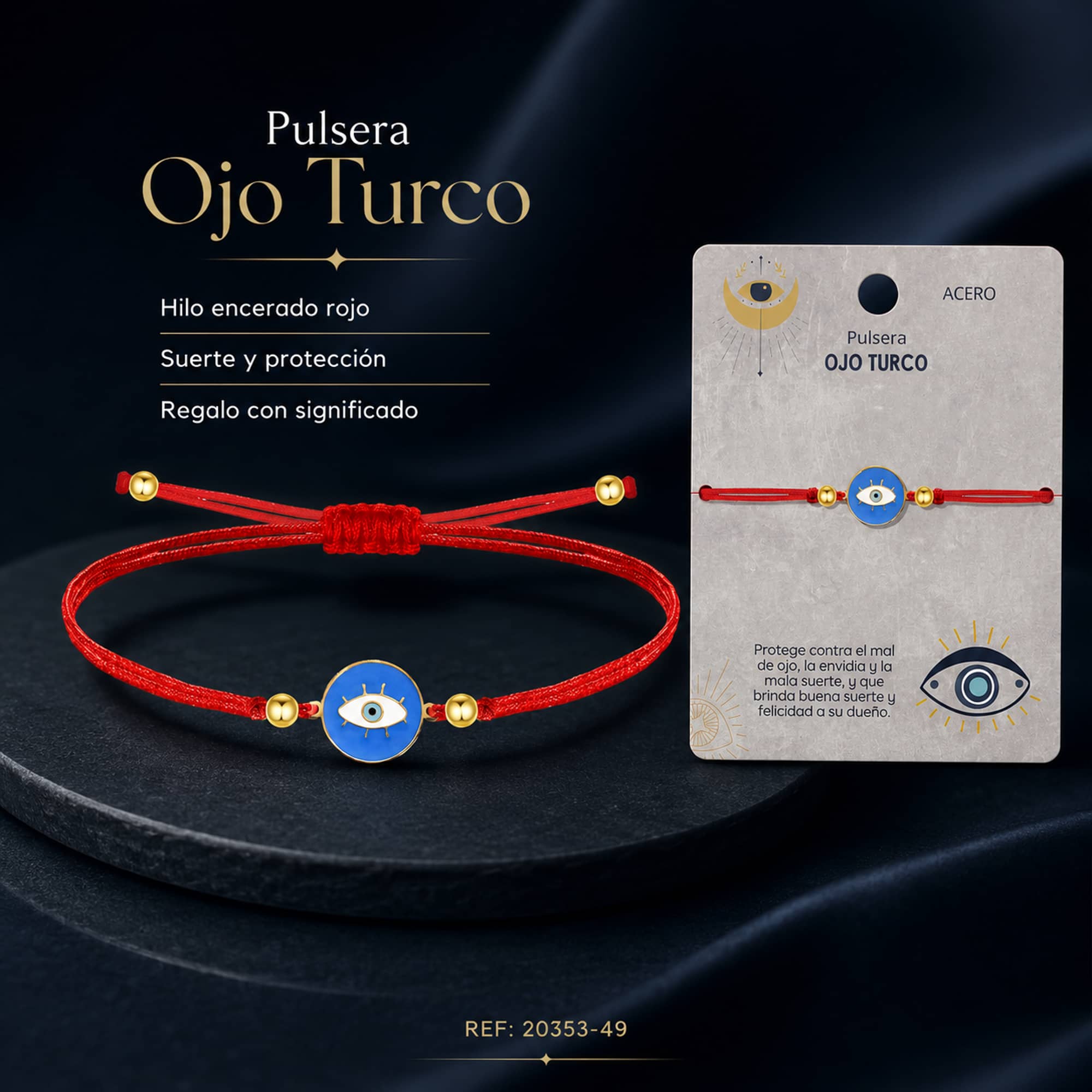 Pulsera Hilo encerado Rojo CON OJO TURCO Dorado