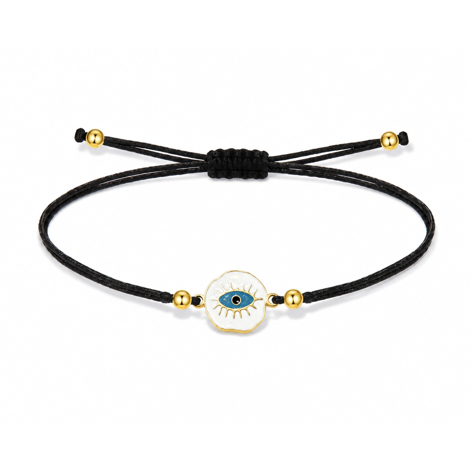 Pulsera Hilo encerado Negro CON OJO TURCO Dorado