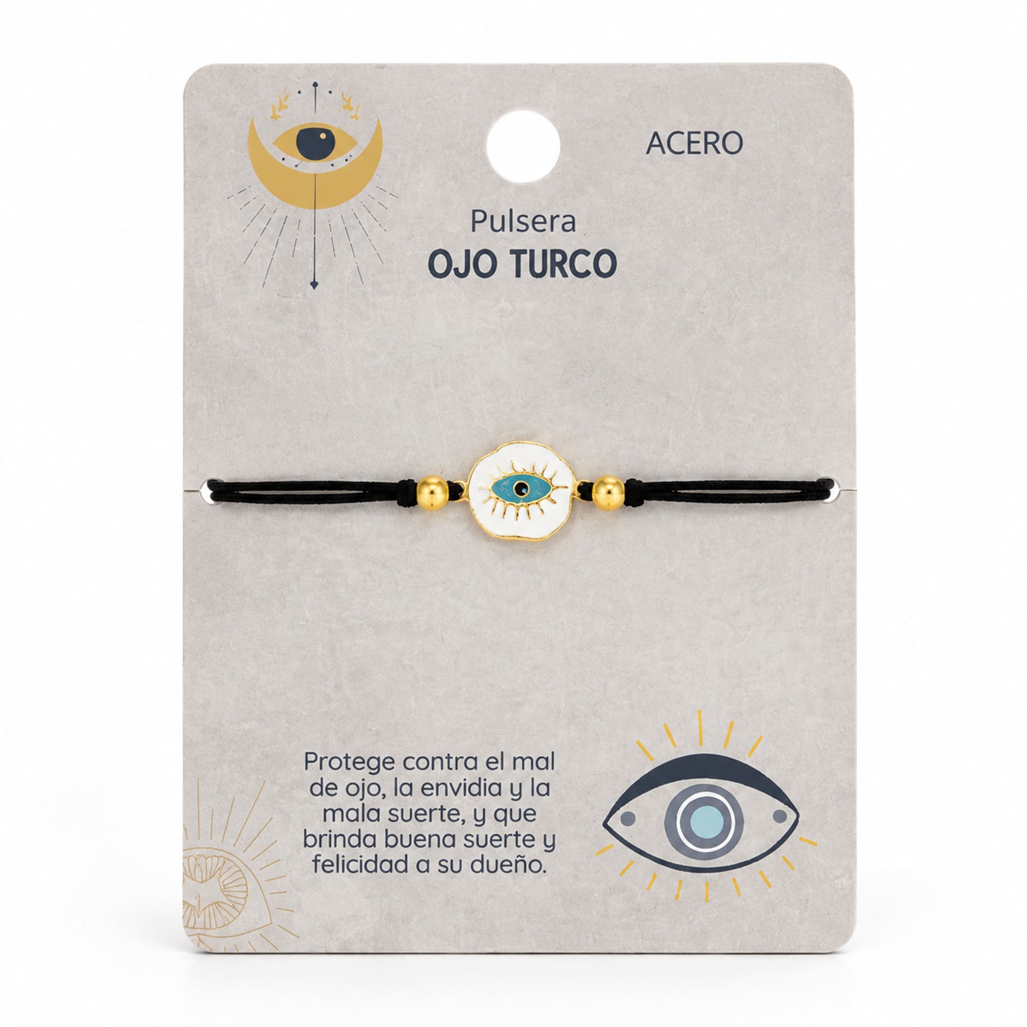 Pulsera Hilo encerado Negro CON OJO TURCO Dorado