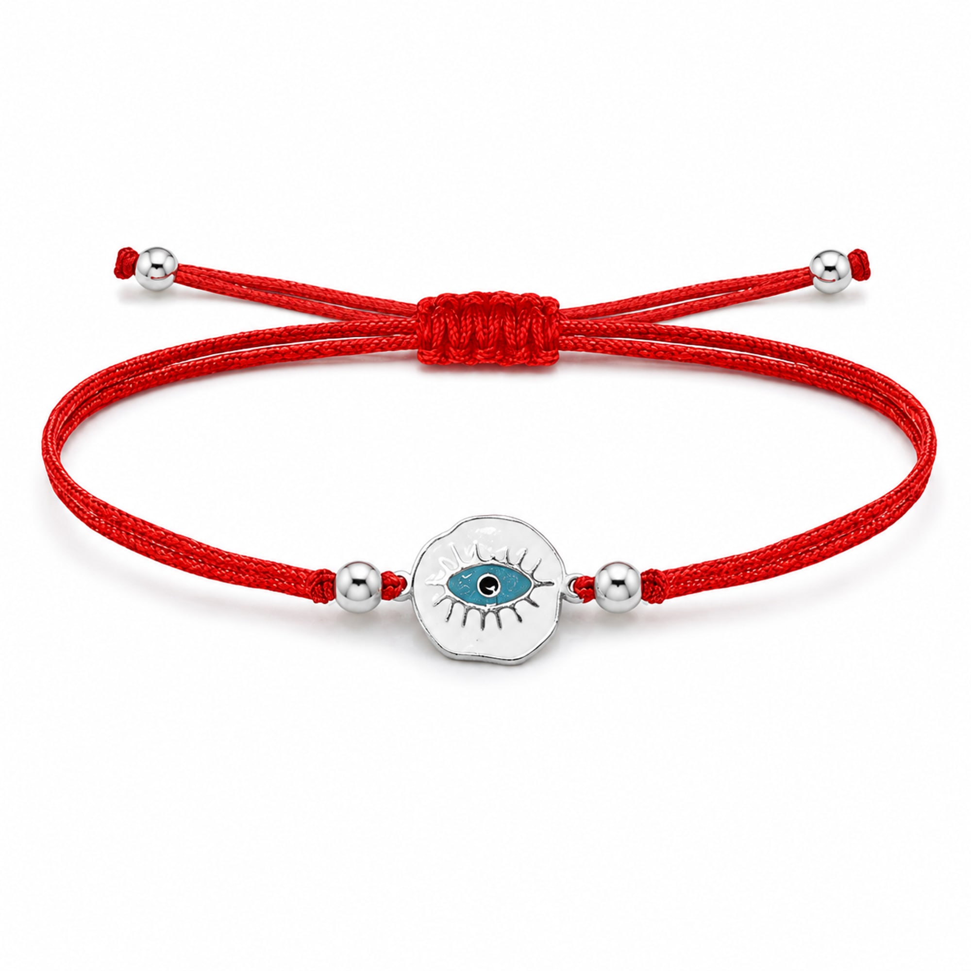 Pulsera Hilo encerado Rojo CON OJO TURCO Plateado