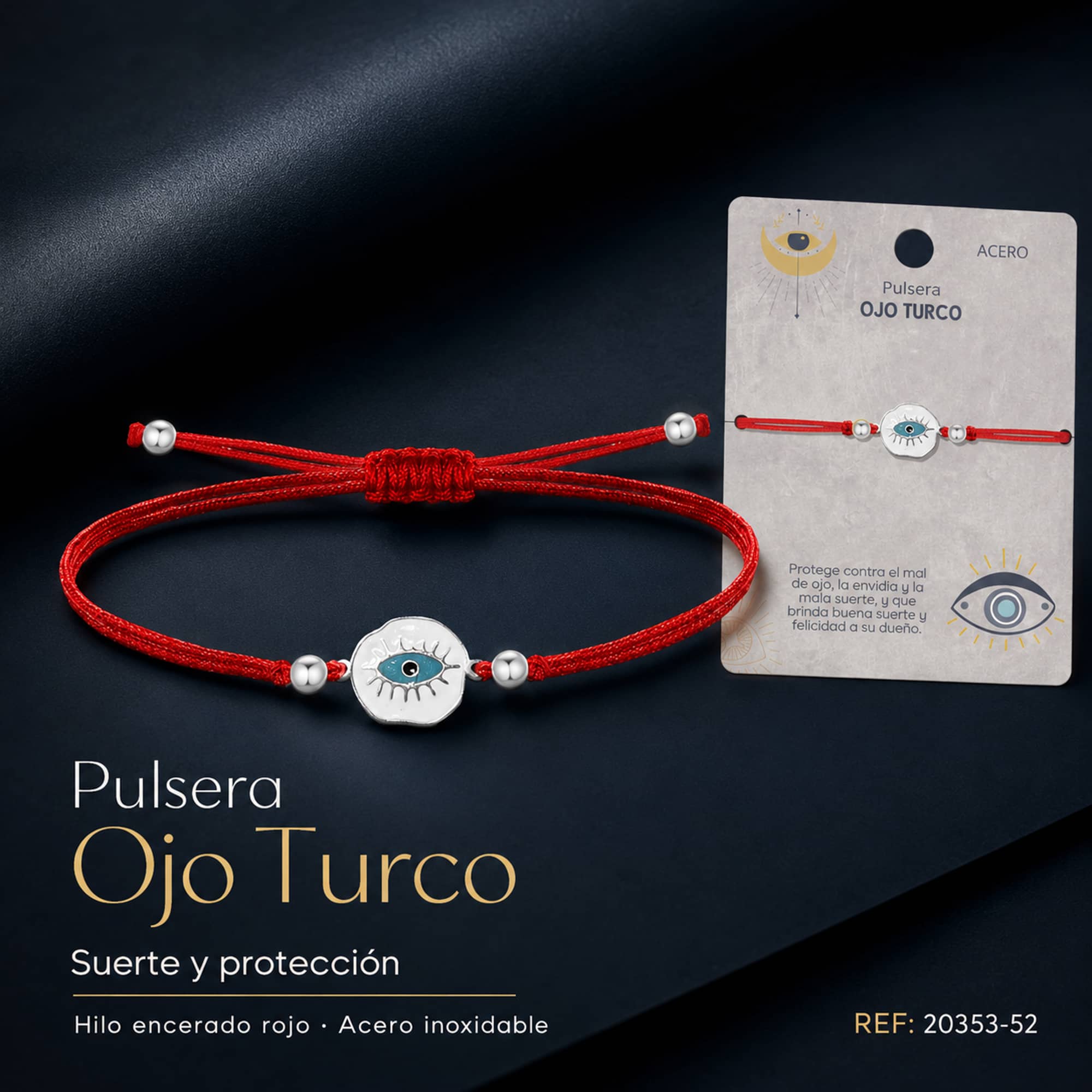 Pulsera Hilo encerado Rojo CON OJO TURCO Plateado