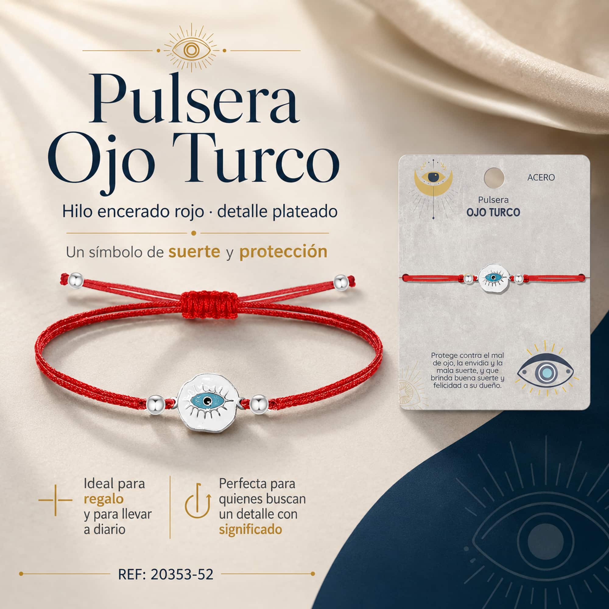 Pulsera Hilo encerado Rojo CON OJO TURCO Plateado
