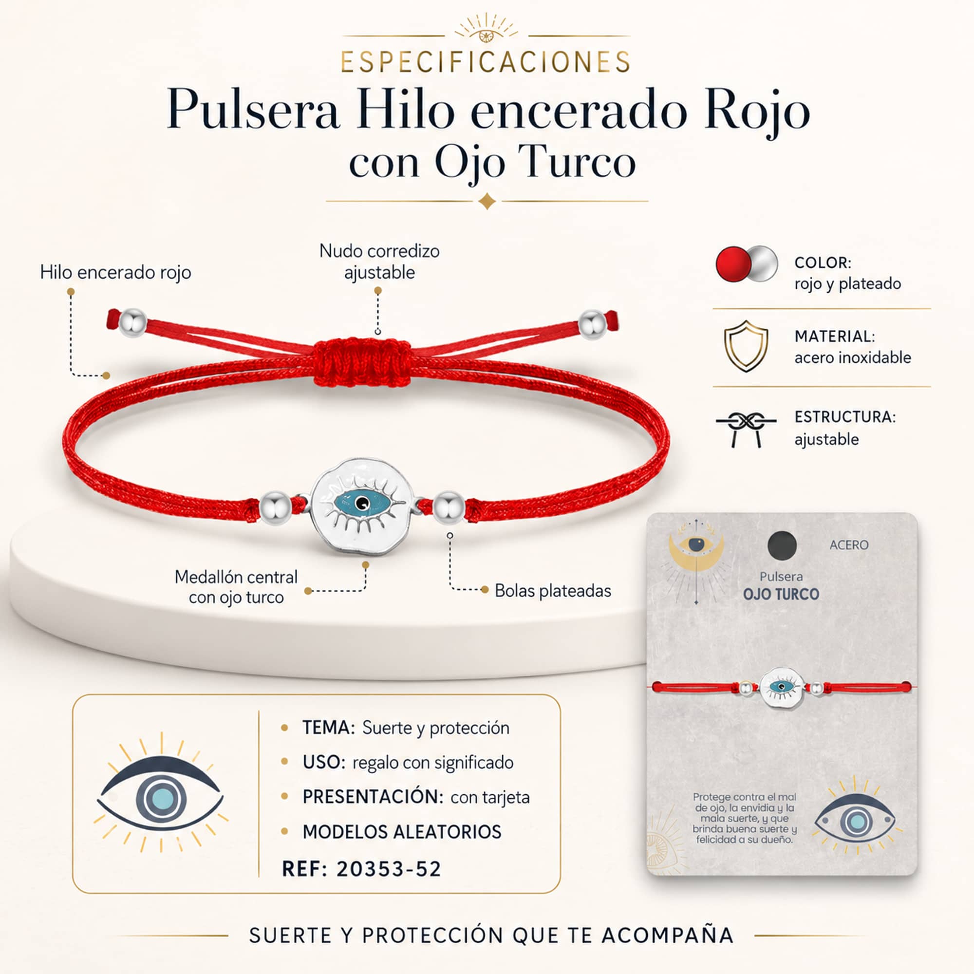 Pulsera Hilo encerado Rojo CON OJO TURCO Plateado