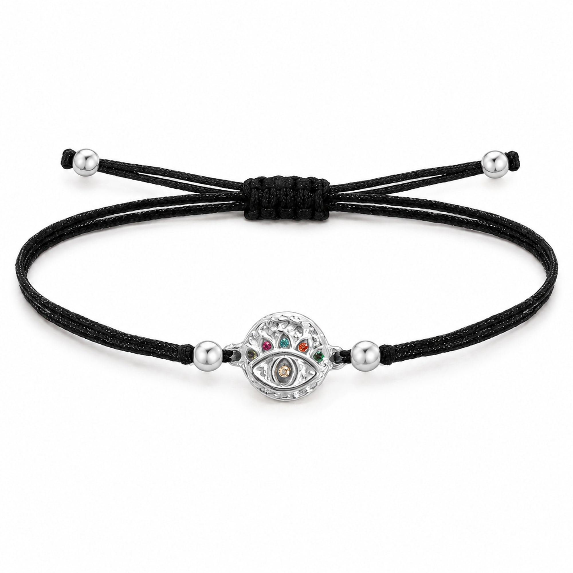 Pulsera Hilo encerado Negro CON OJO TURCO Plateado