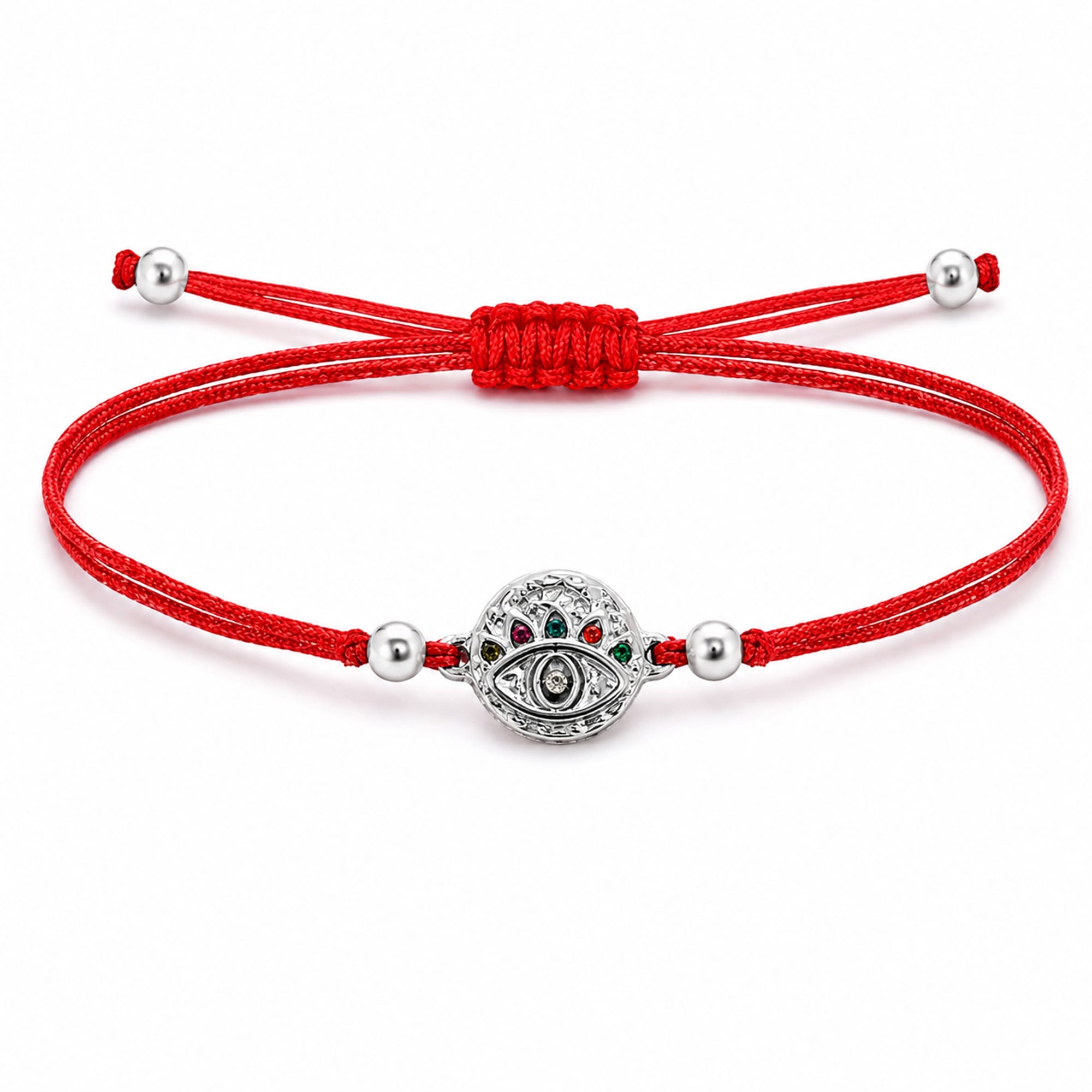 Pulsera Hilo encerado Rojo CON OJO TURCO Plateado
