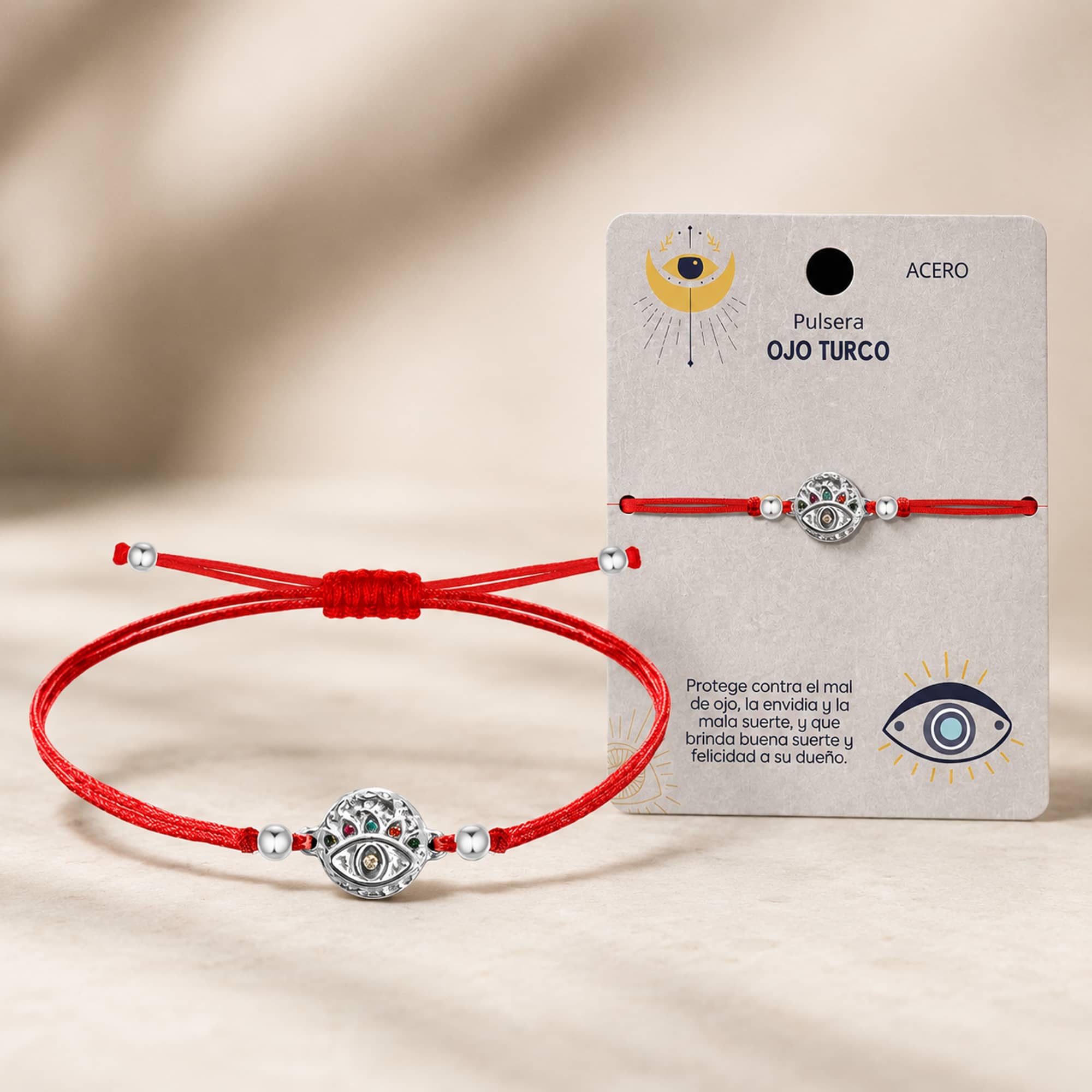 Pulsera Hilo encerado Rojo CON OJO TURCO Plateado