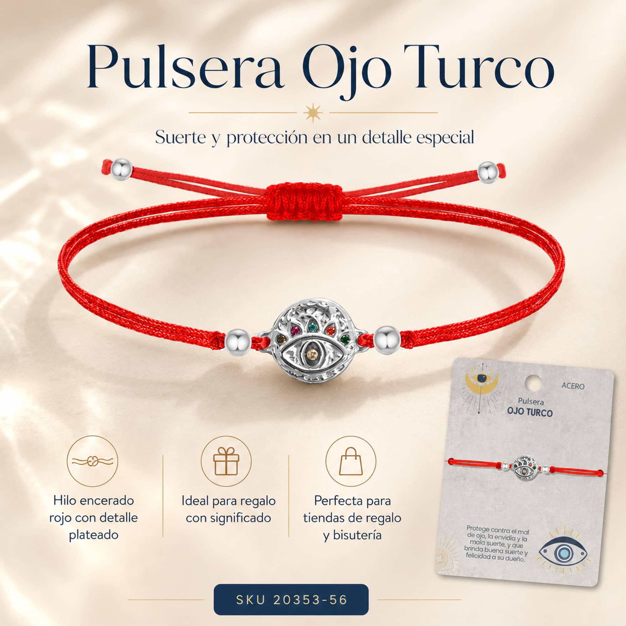 Pulsera Hilo encerado Rojo CON OJO TURCO Plateado