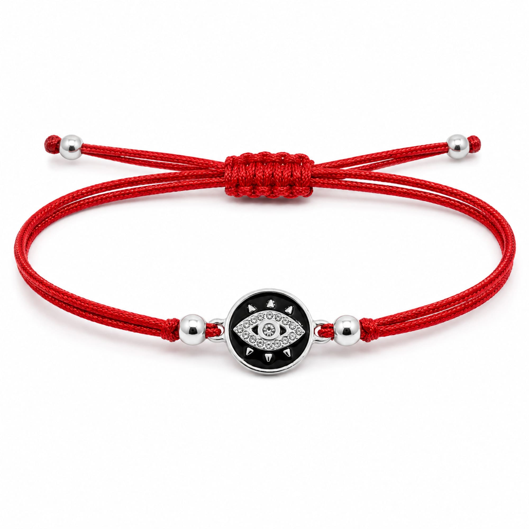 Pulsera Hilo encerado Rojo CON OJO TURCO Plateado