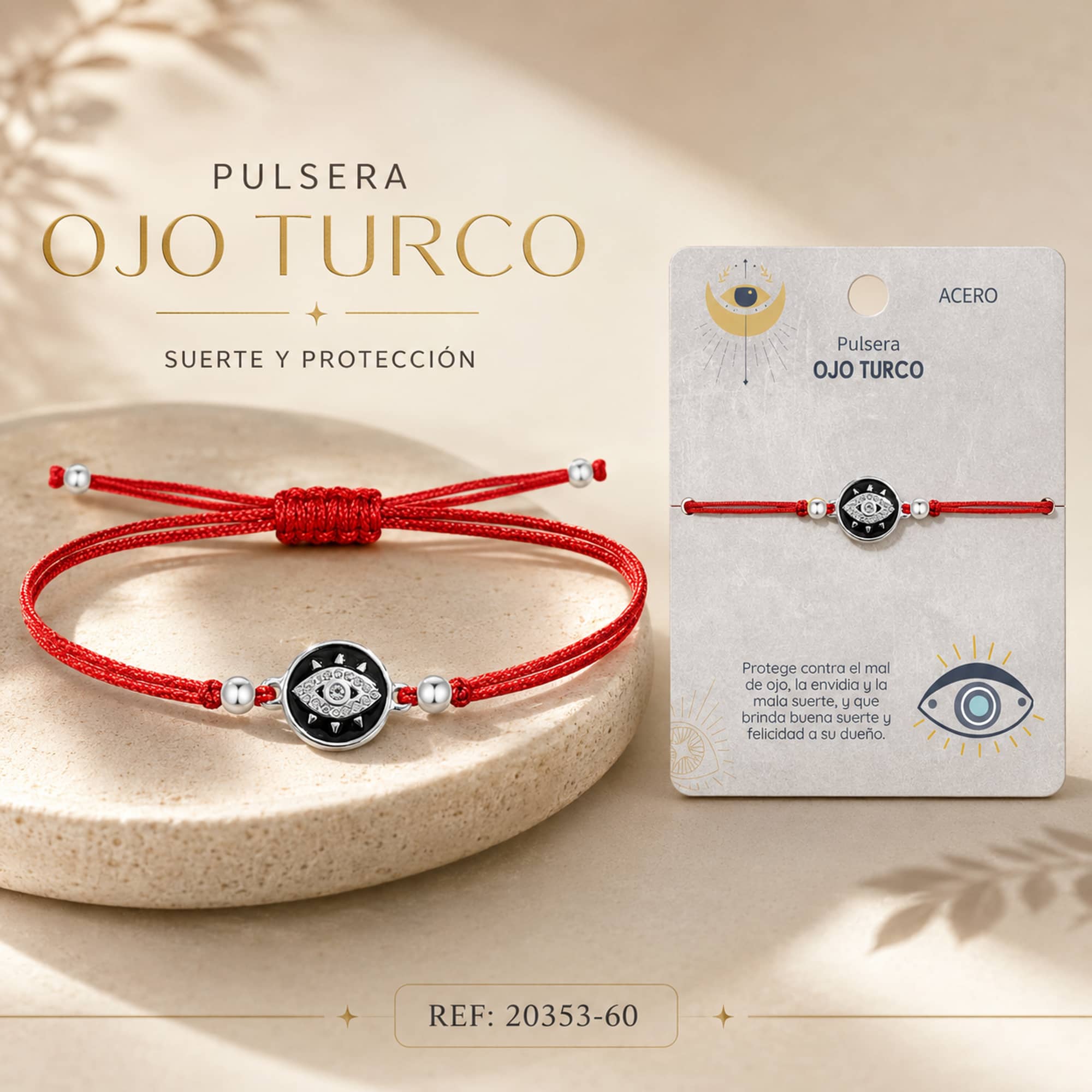 Pulsera Hilo encerado Rojo CON OJO TURCO Plateado