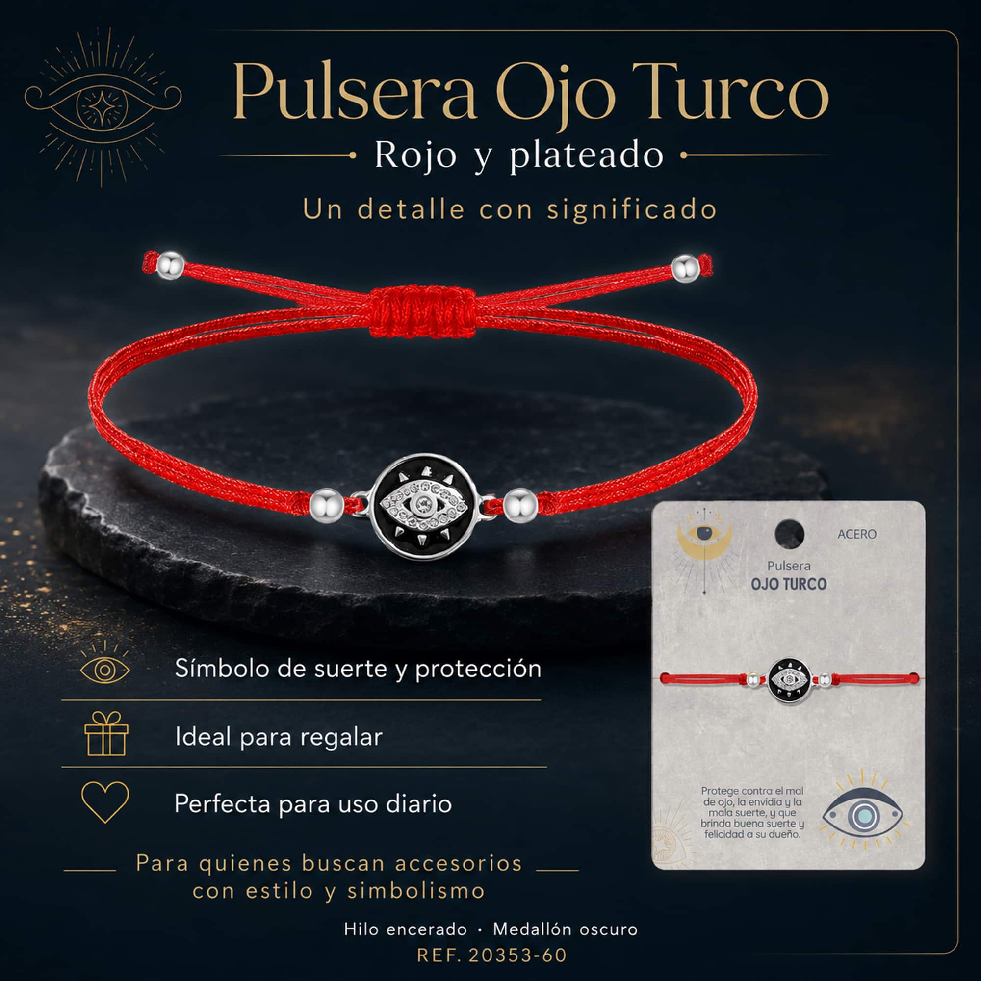 Pulsera Hilo encerado Rojo CON OJO TURCO Plateado