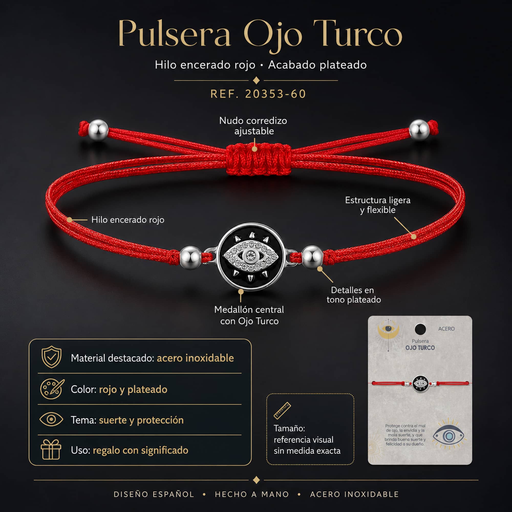 Pulsera Hilo encerado Rojo CON OJO TURCO Plateado