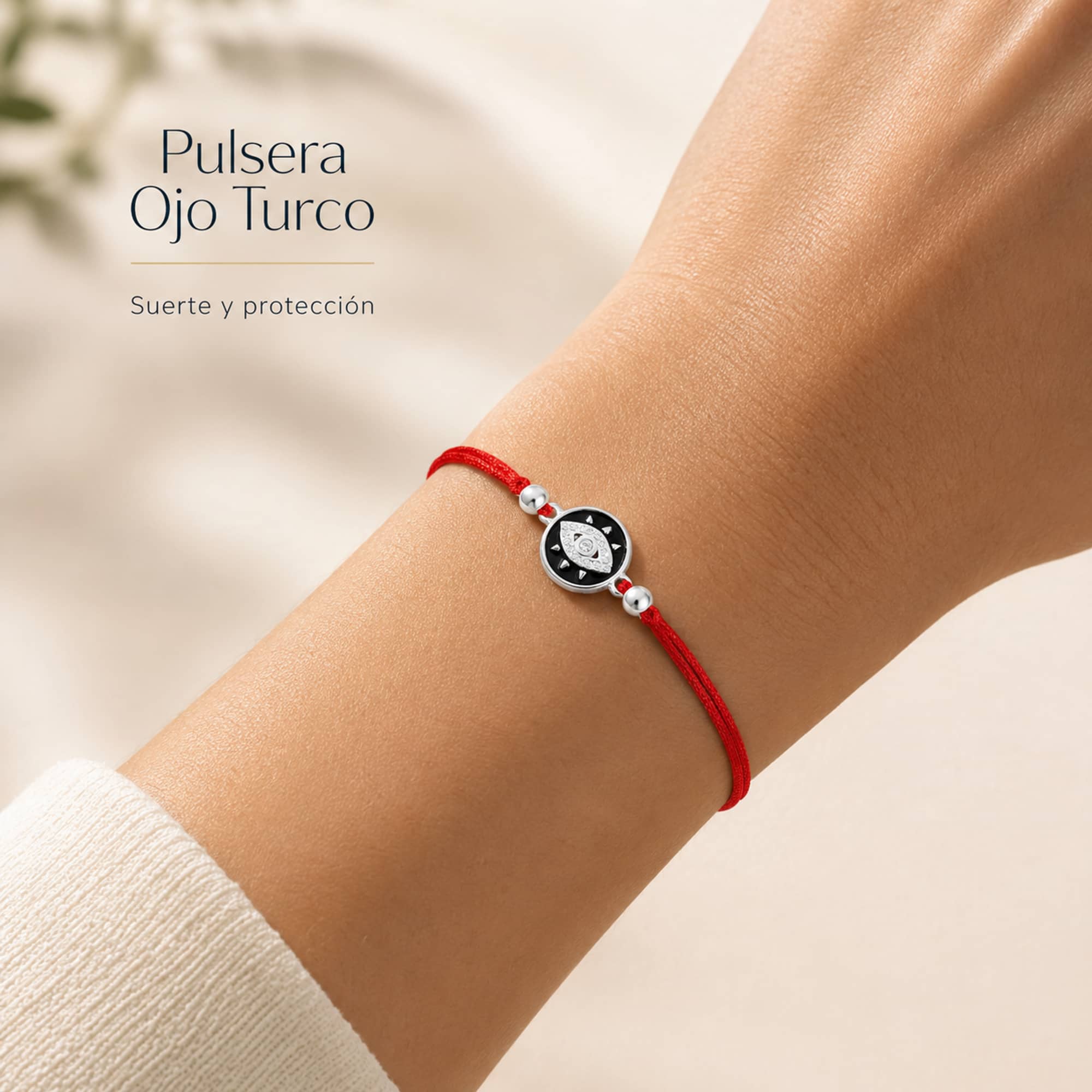 Pulsera Hilo encerado Rojo CON OJO TURCO Plateado
