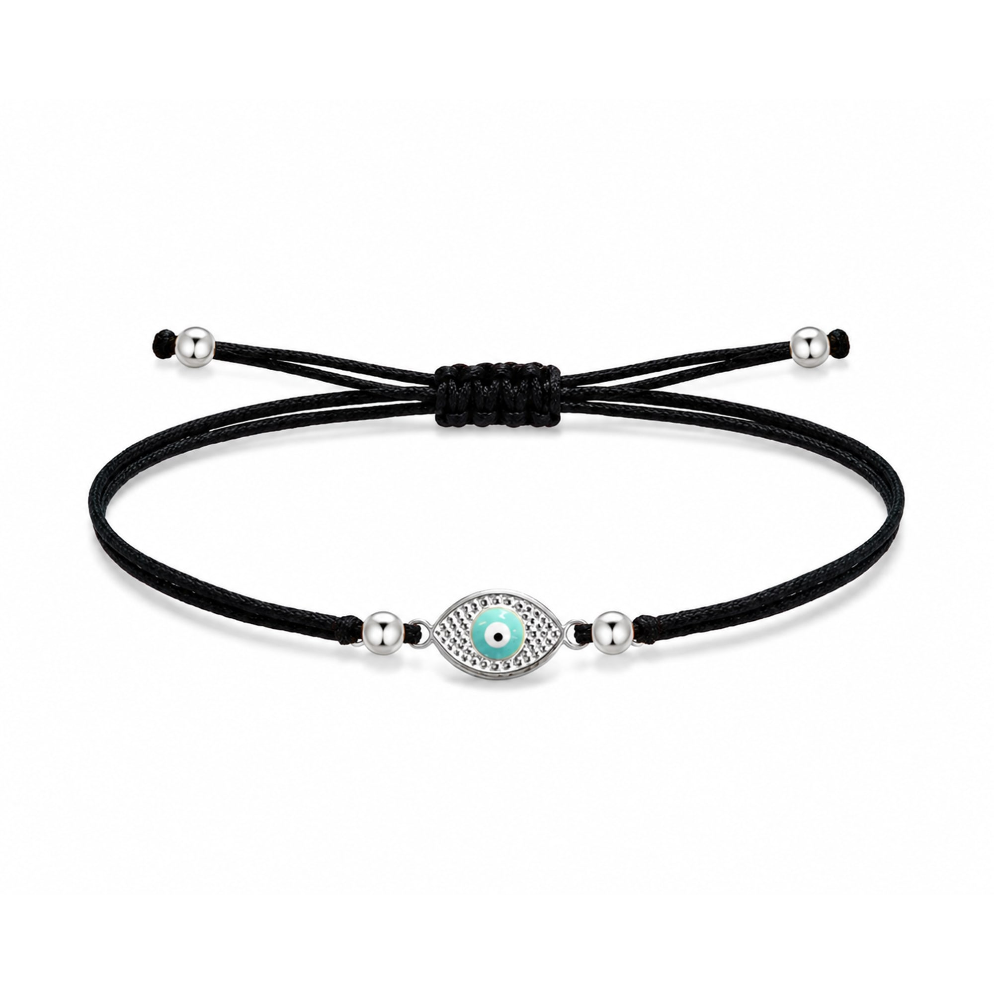 Pulsera Hilo encerado Negro CON OJO TURCO Plateado