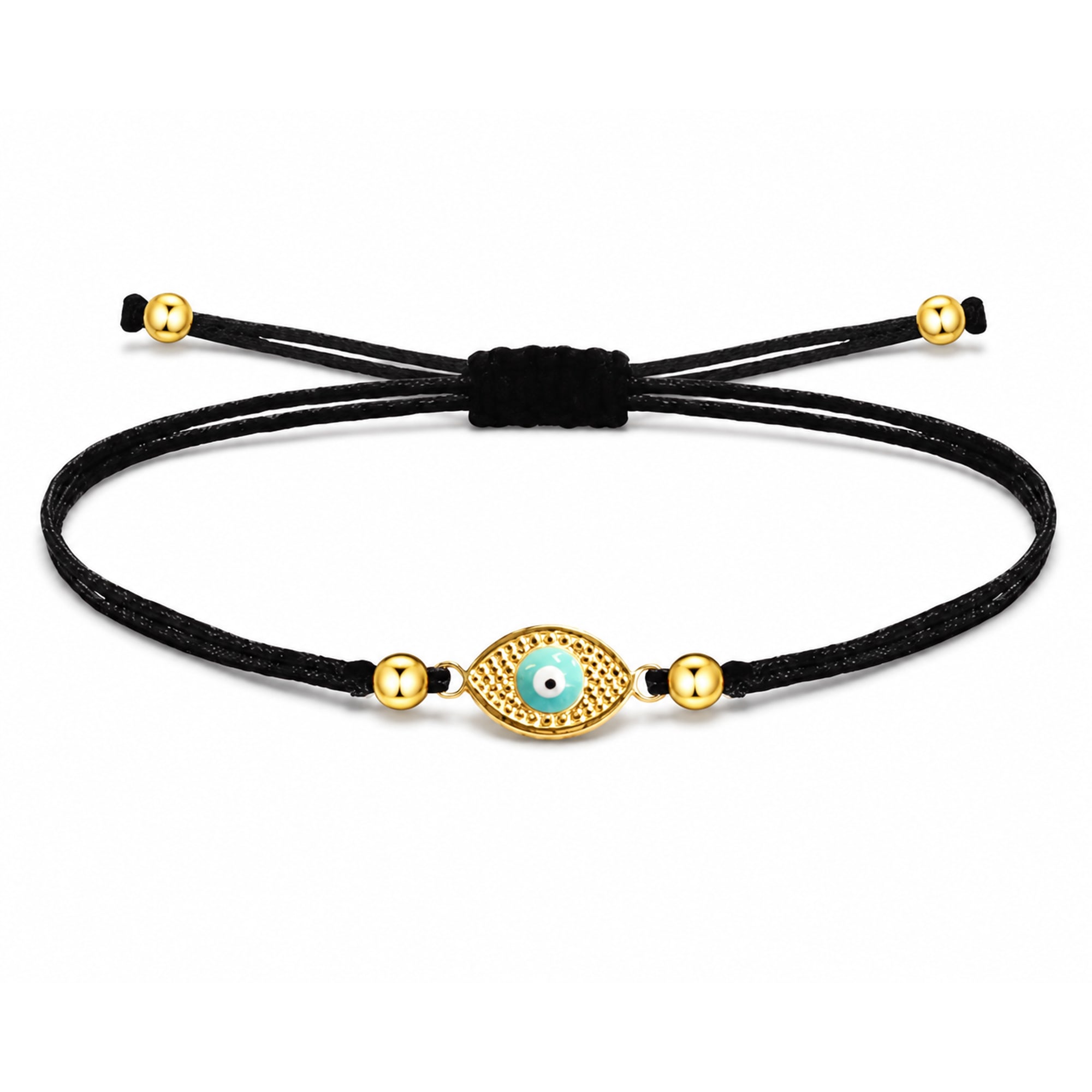 Pulsera Hilo encerado Negro CON OJO TURCO Dorado