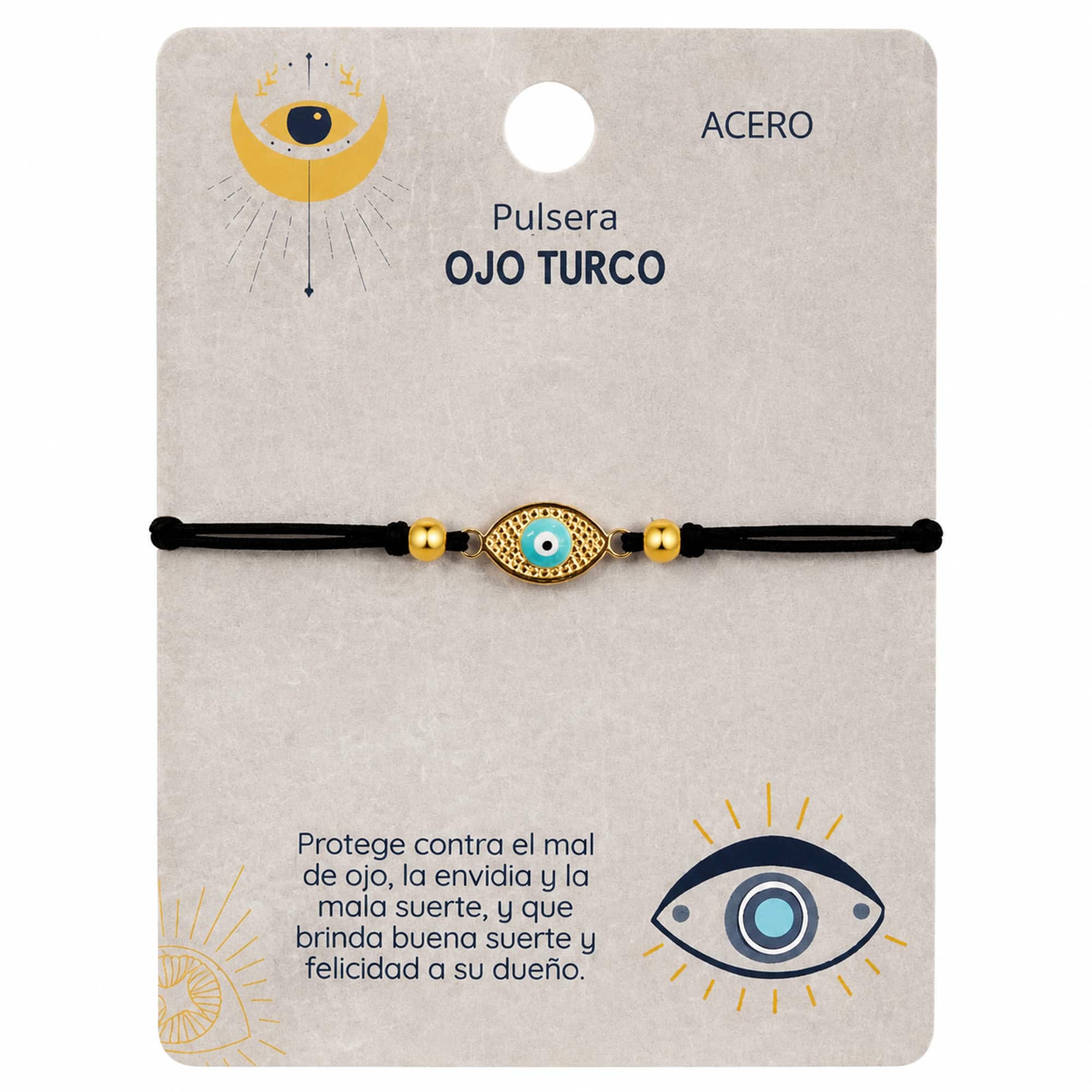 Pulsera Hilo encerado Negro CON OJO TURCO Dorado