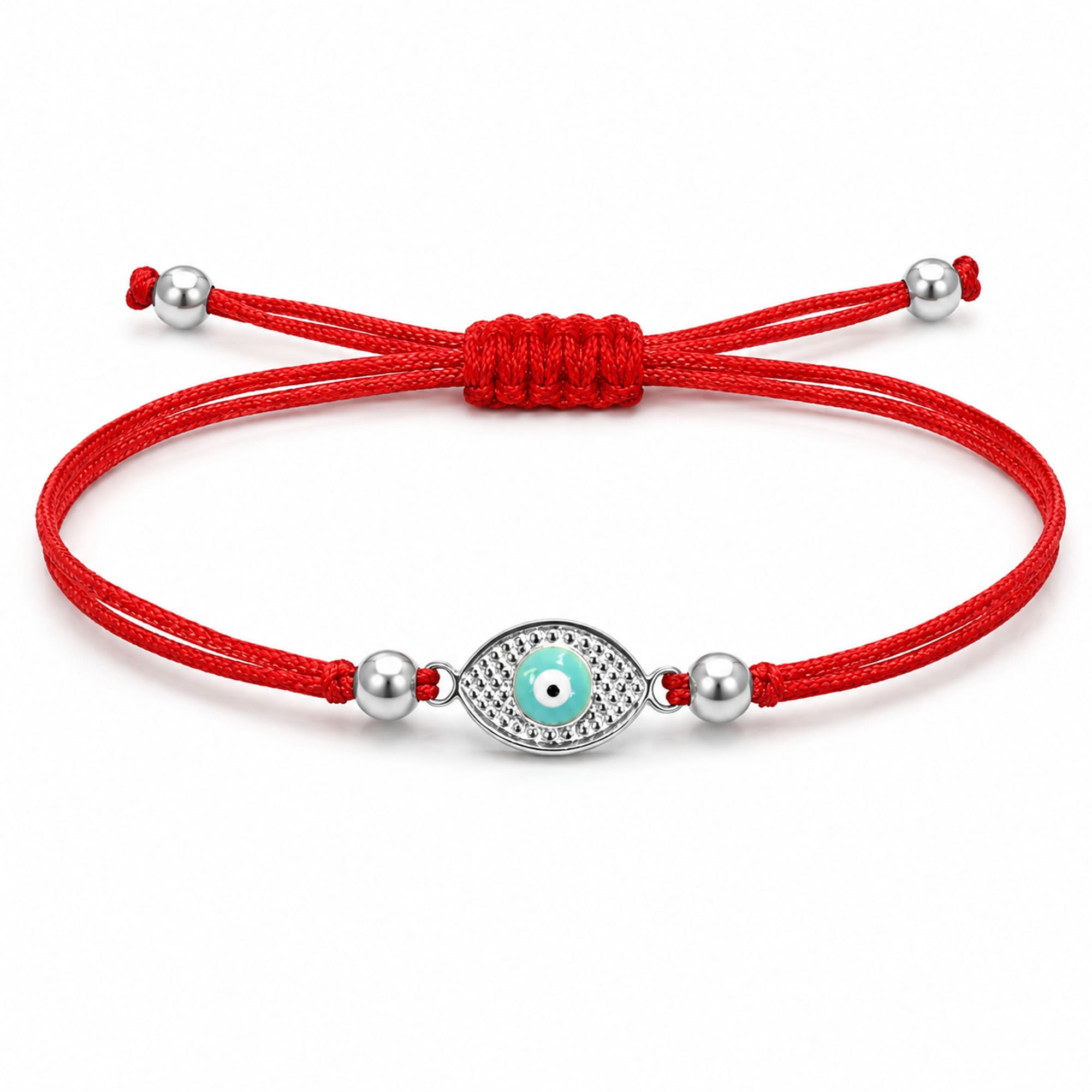 Pulsera Hilo encerado Rojo CON OJO TURCO Plateado