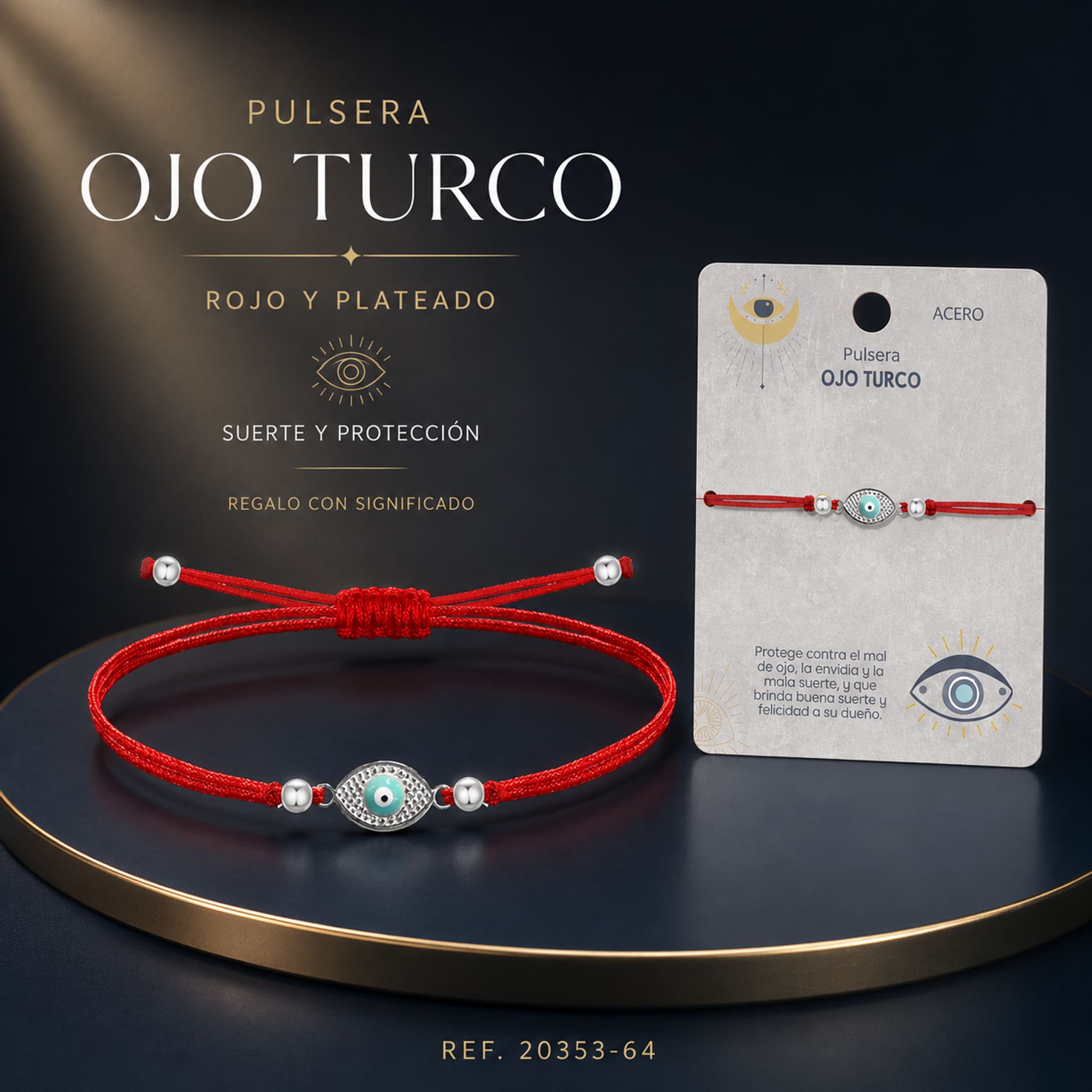Pulsera Hilo encerado Rojo CON OJO TURCO Plateado