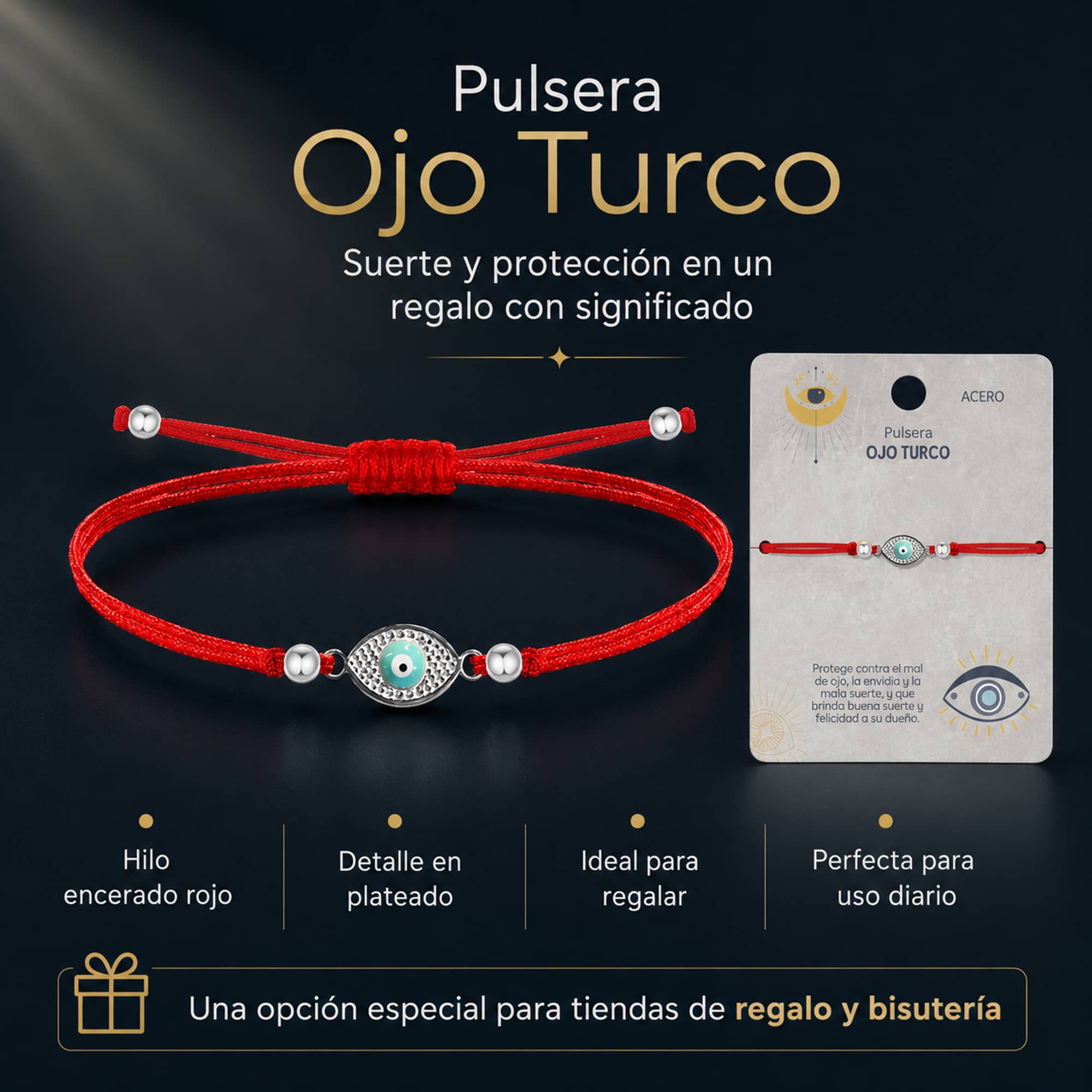 Pulsera Hilo encerado Rojo CON OJO TURCO Plateado