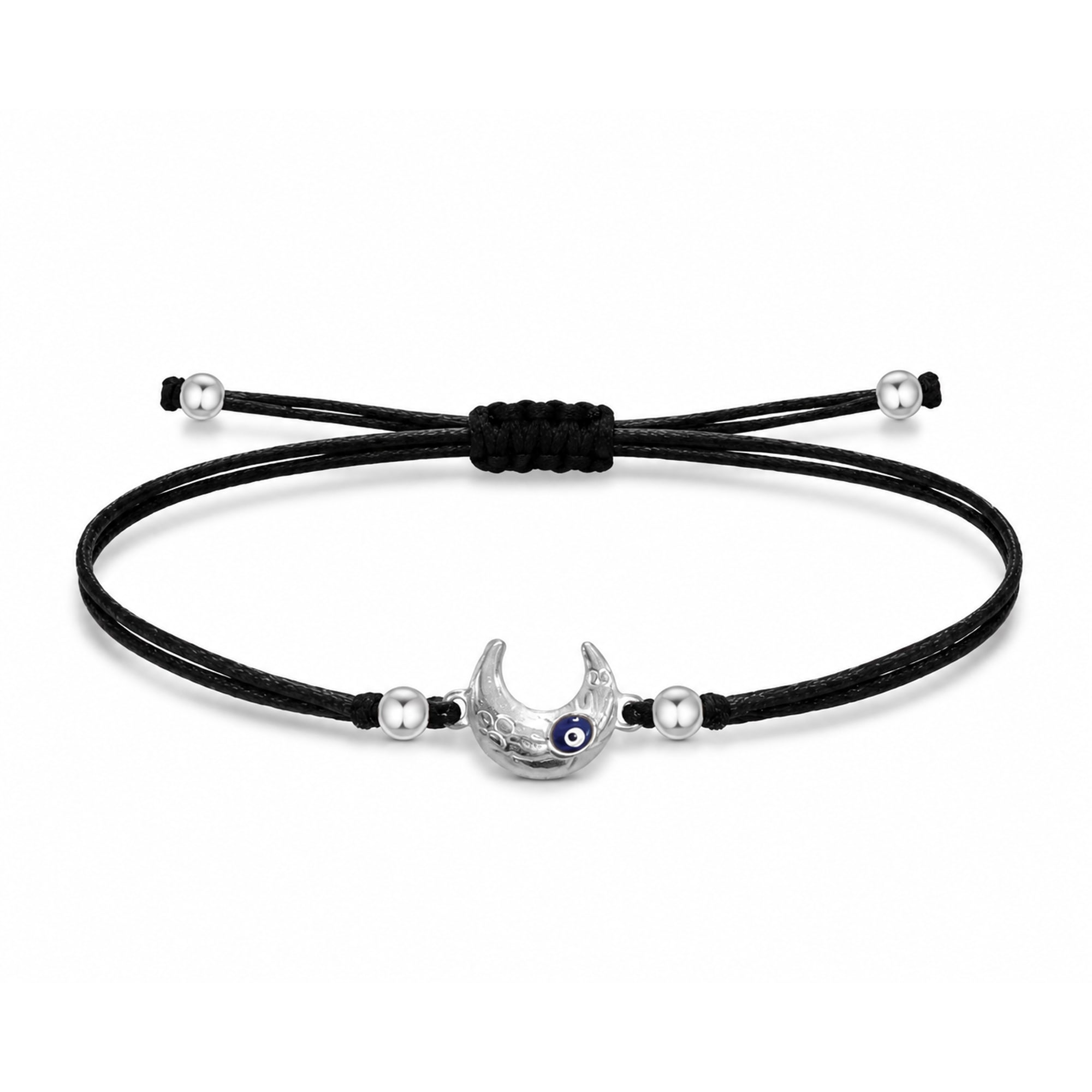 Pulsera Hilo encerado Negro CON OJO TURCO Plateado