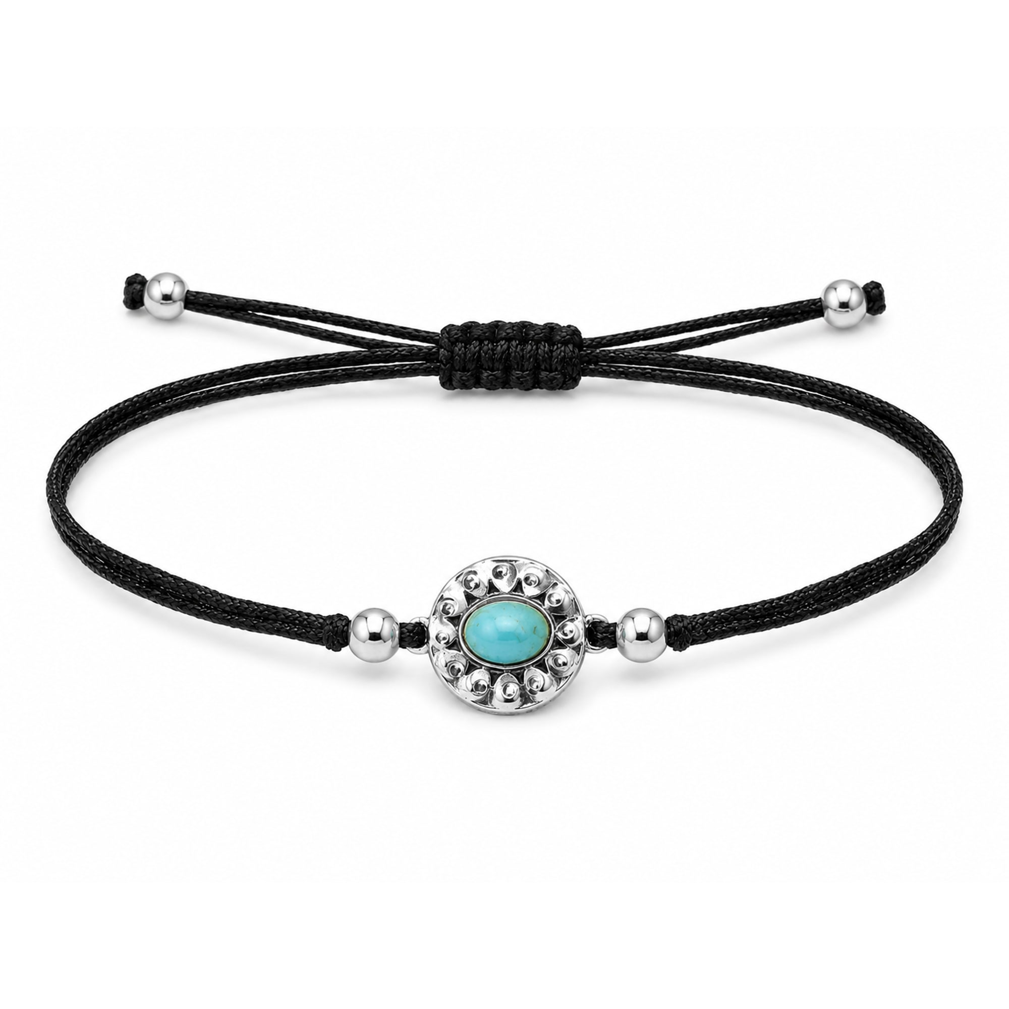 Pulsera Hilo encerado Negro CON OJO TURCO Plateado