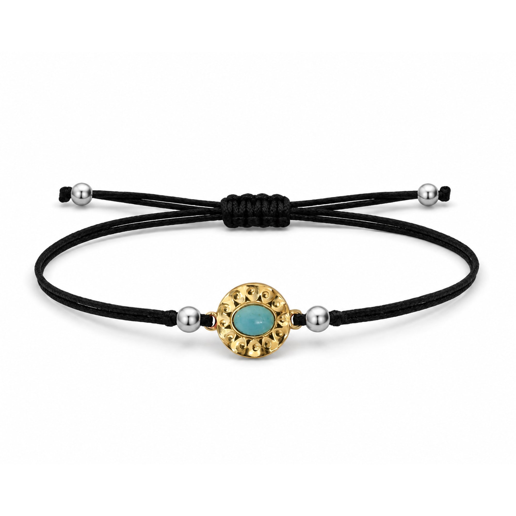 Pulsera Hilo encerado Negro CON OJO TURCO Dorado