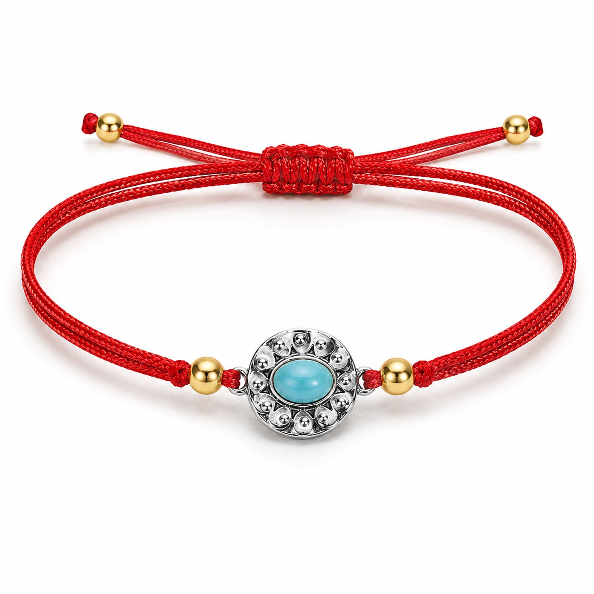Pulsera Hilo encerado Rojo CON OJO TURCO Plateado