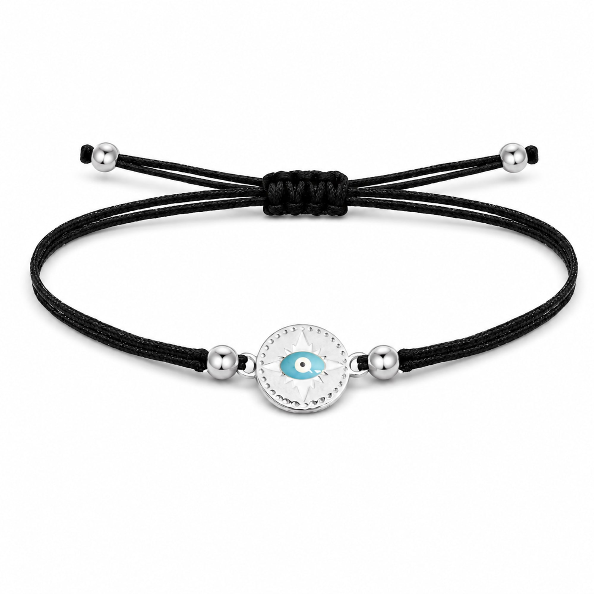 Pulsera Hilo encerado Negro CON OJO TURCO Plateado