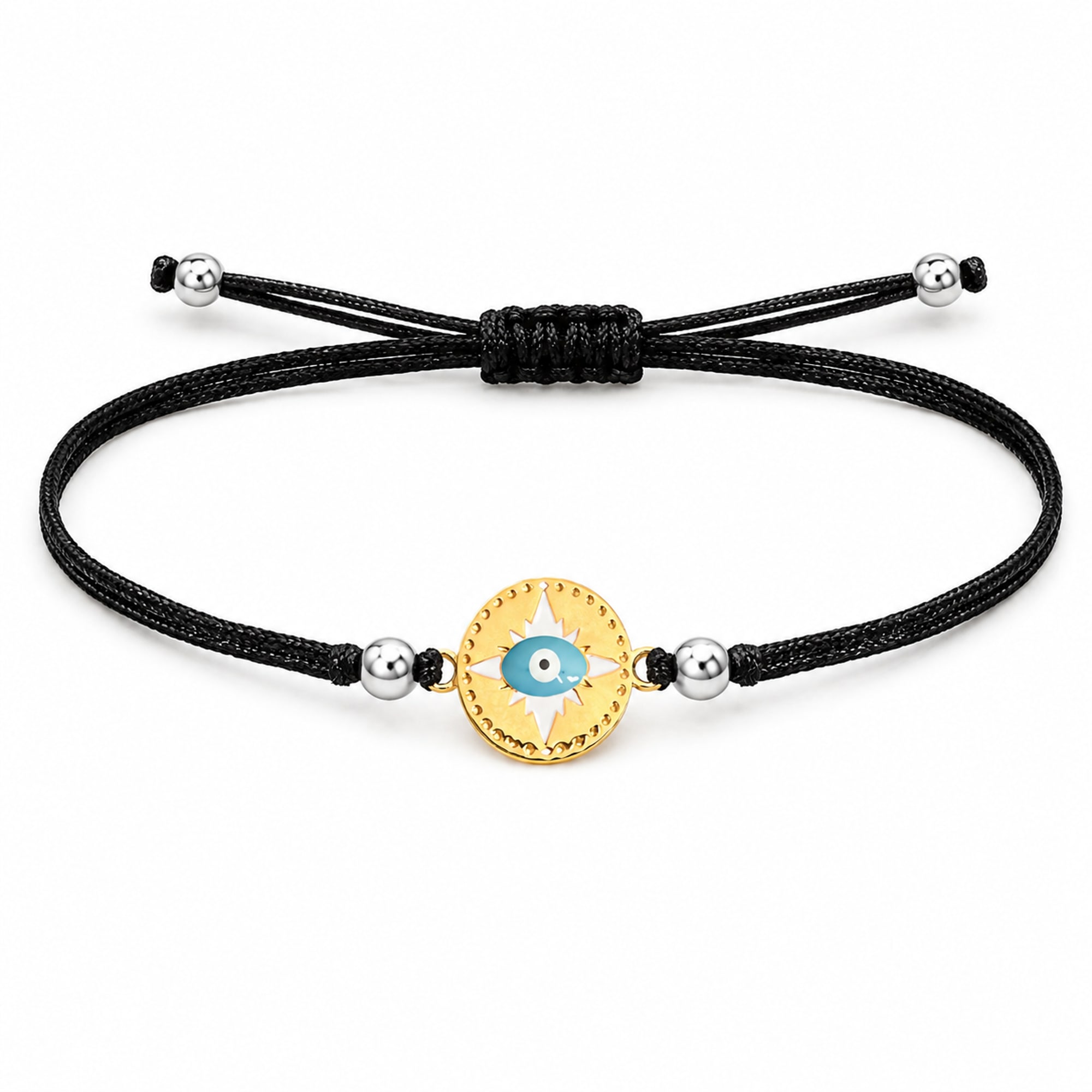 Pulsera Hilo encerado Negro CON OJO TURCO Dorado