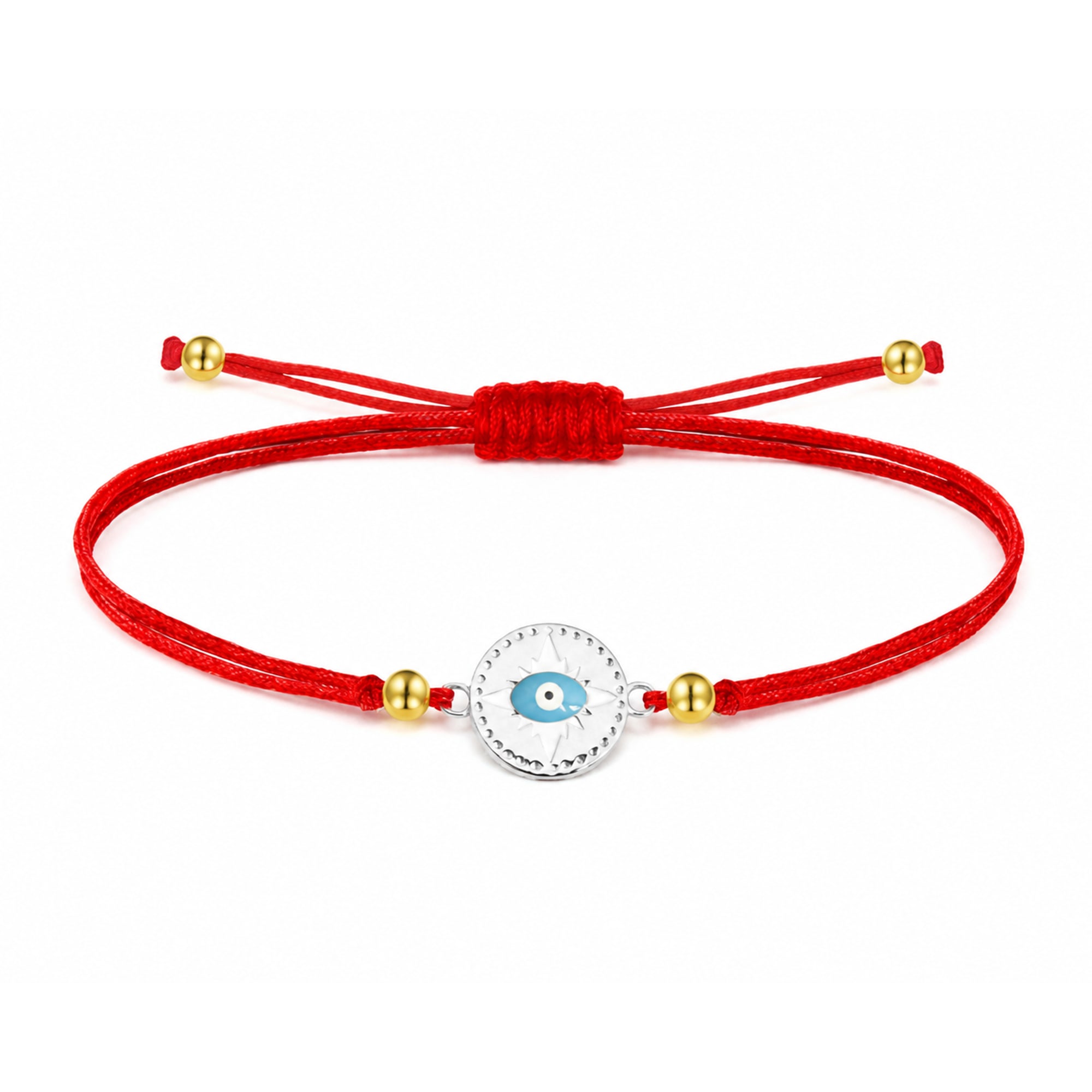 Pulsera Hilo encerado Rojo CON OJO TURCO Plateado