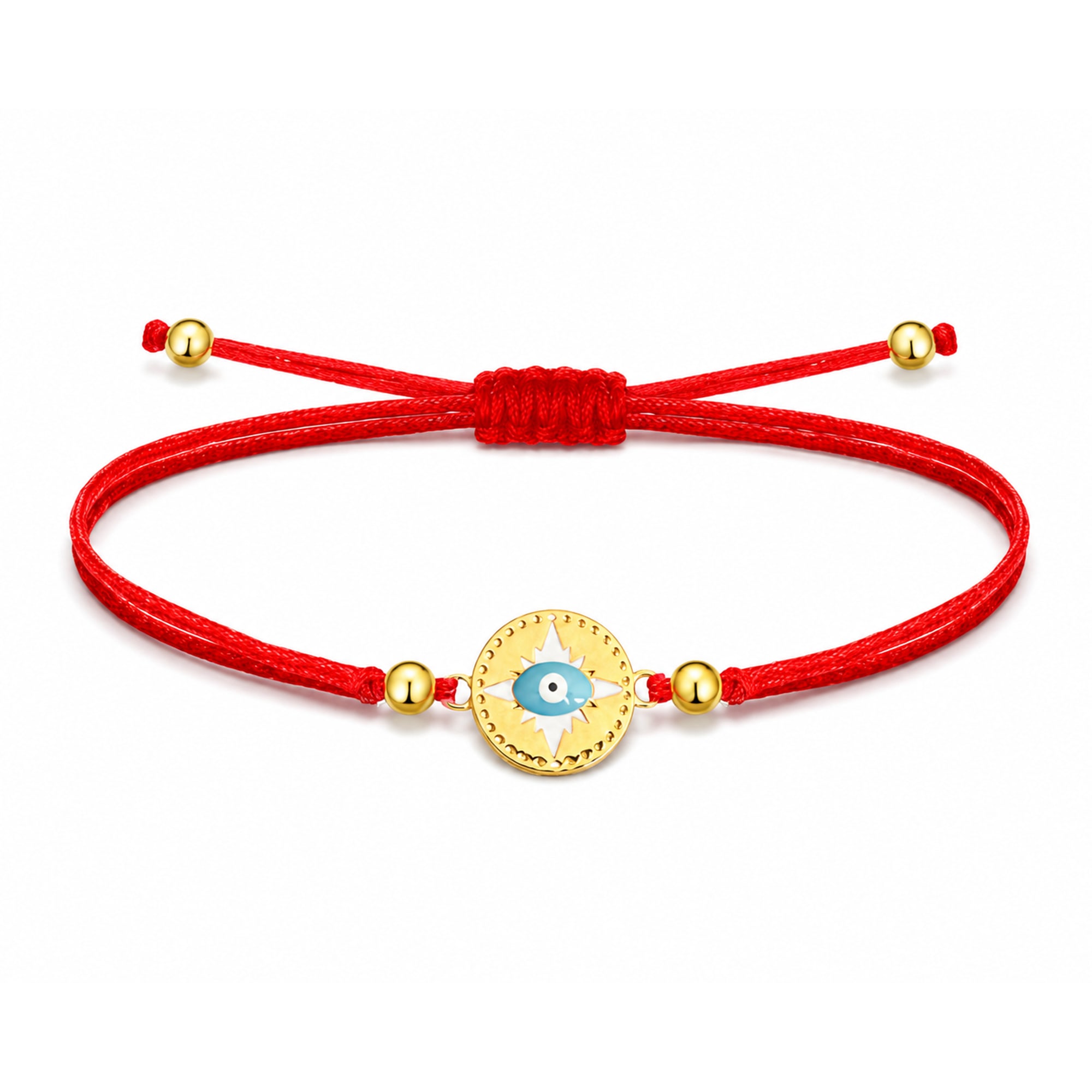 Pulsera Hilo encerado Rojo CON OJO TURCO Dorado