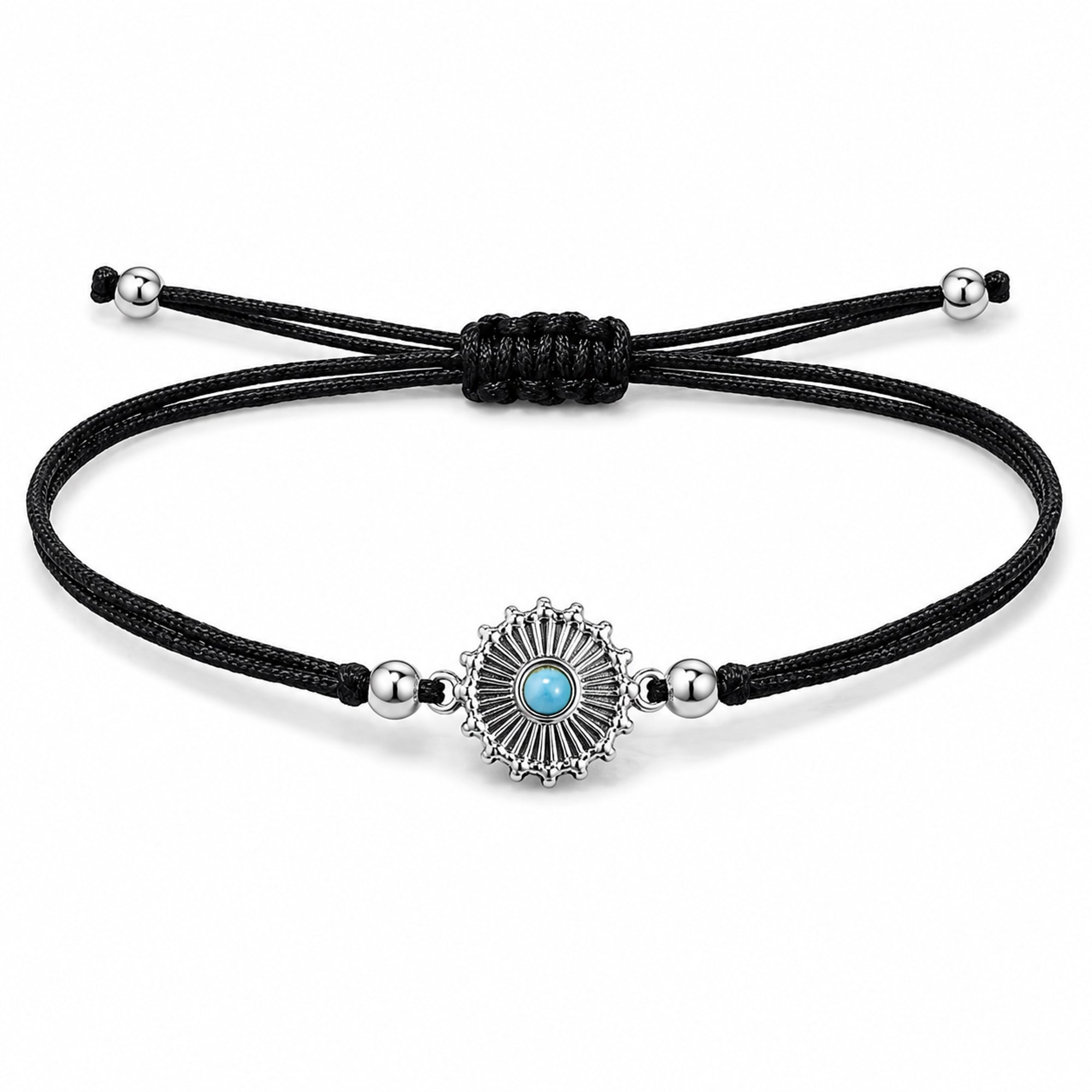 Pulsera Hilo encerado Negro CON OJO TURCO Plateado