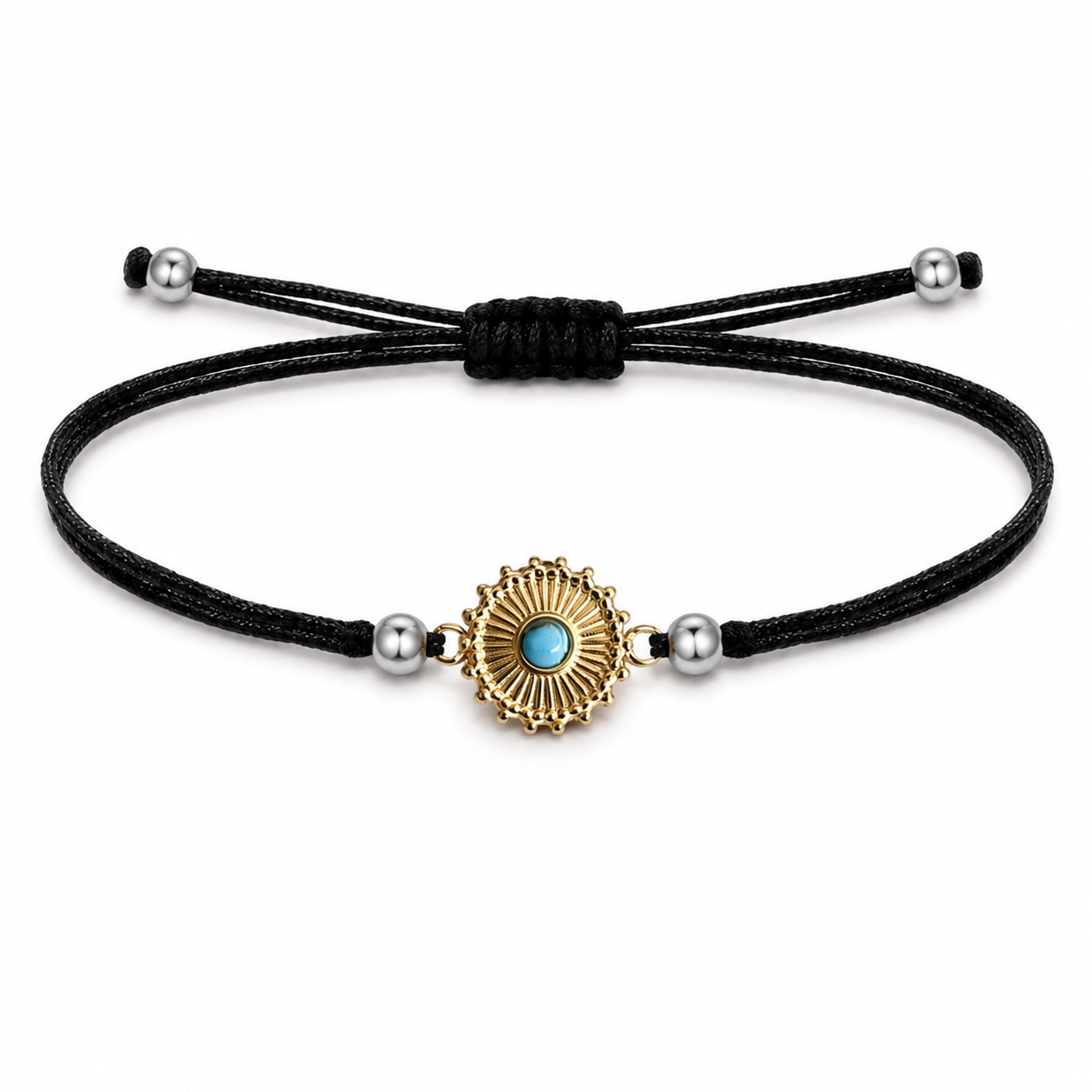 Pulsera Hilo encerado Negro CON OJO TURCO Dorado