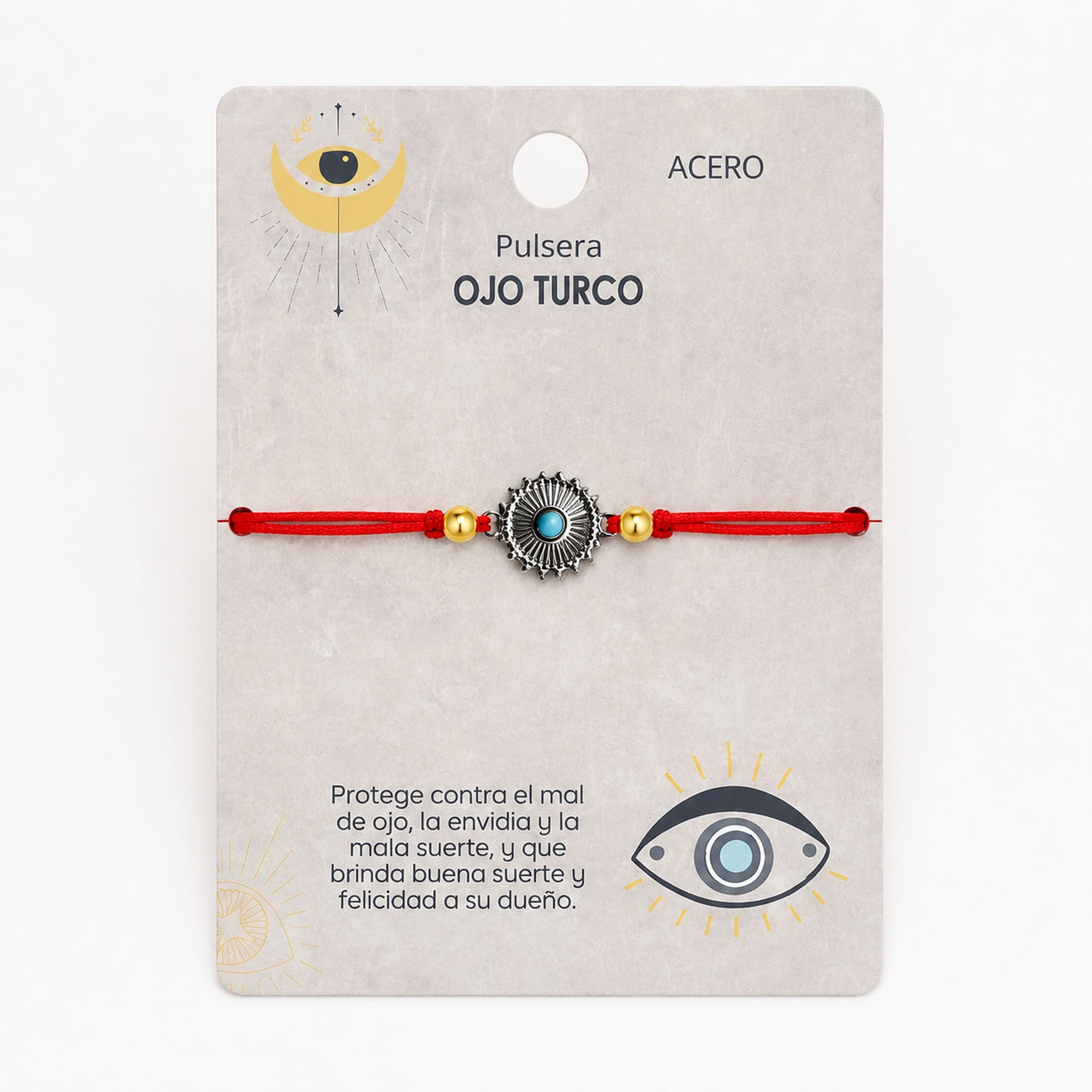 Pulsera Hilo encerado Rojo CON OJO TURCO Plateado