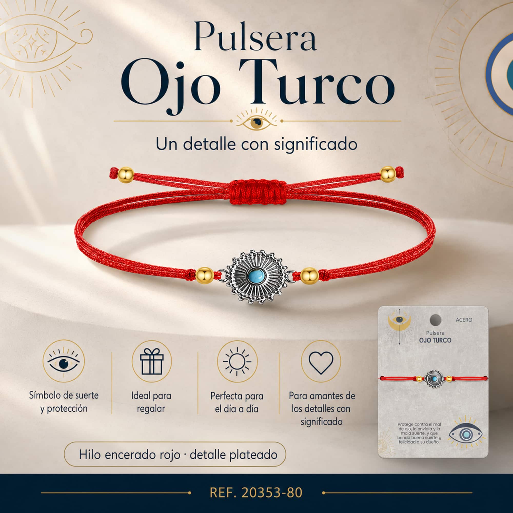 Pulsera Hilo encerado Rojo CON OJO TURCO Plateado