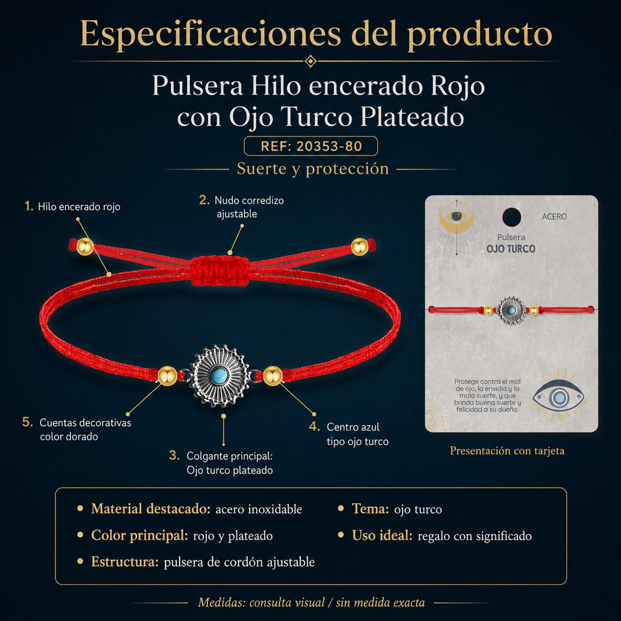 Pulsera Hilo encerado Rojo CON OJO TURCO Plateado