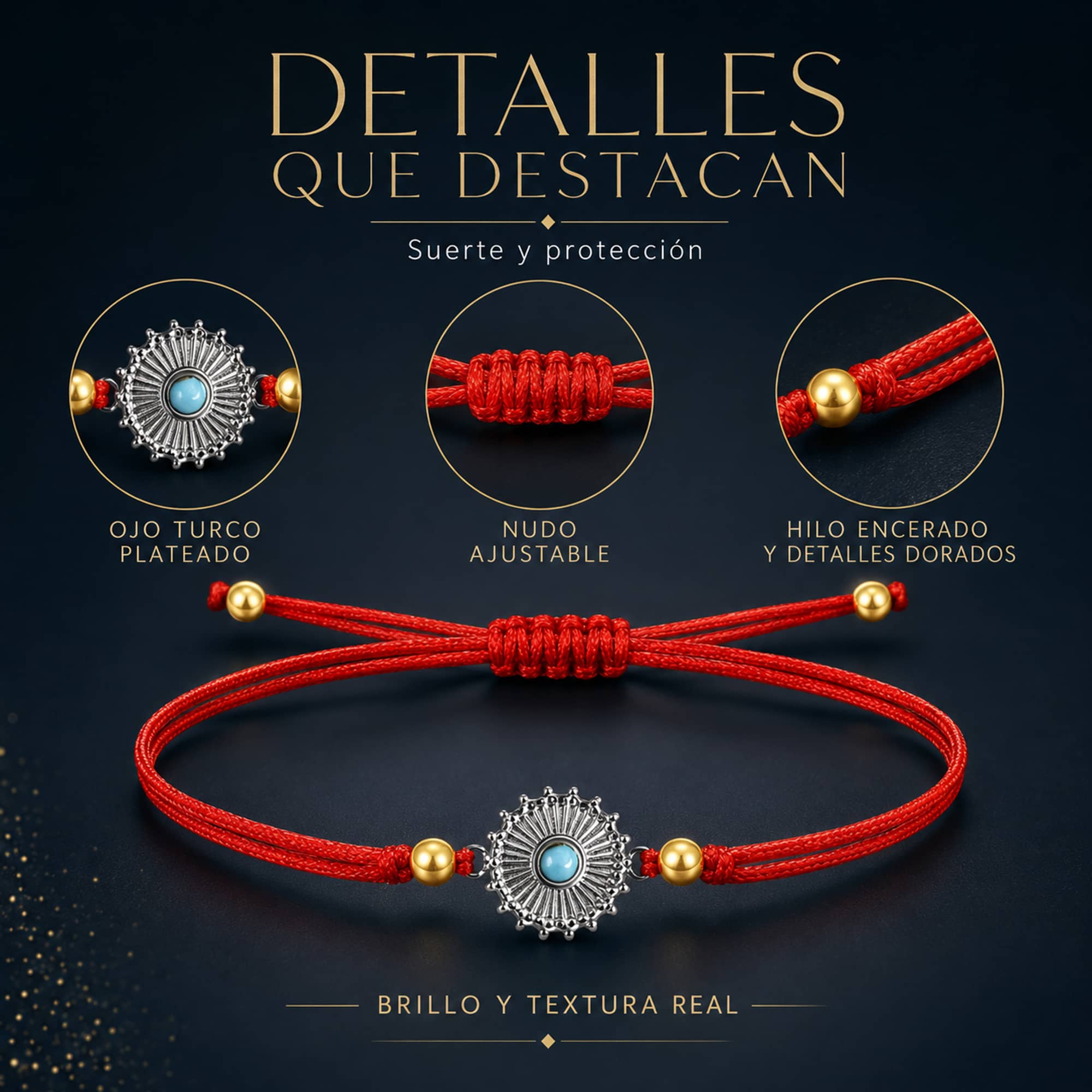 Pulsera Hilo encerado Rojo CON OJO TURCO Plateado