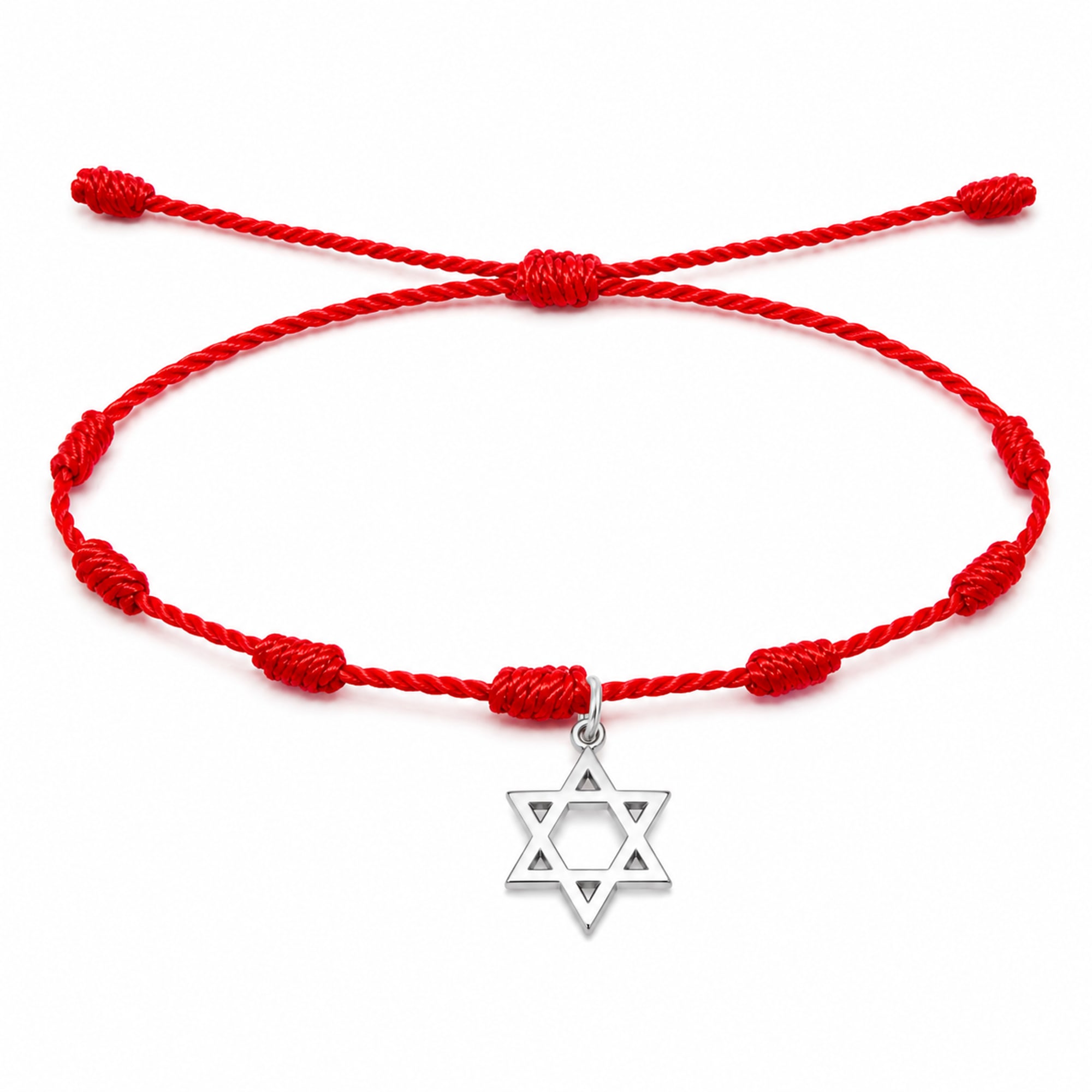 PULSERA 7 NUDOS CON ESTRELLA DE DAVID COLOR PLATEADO