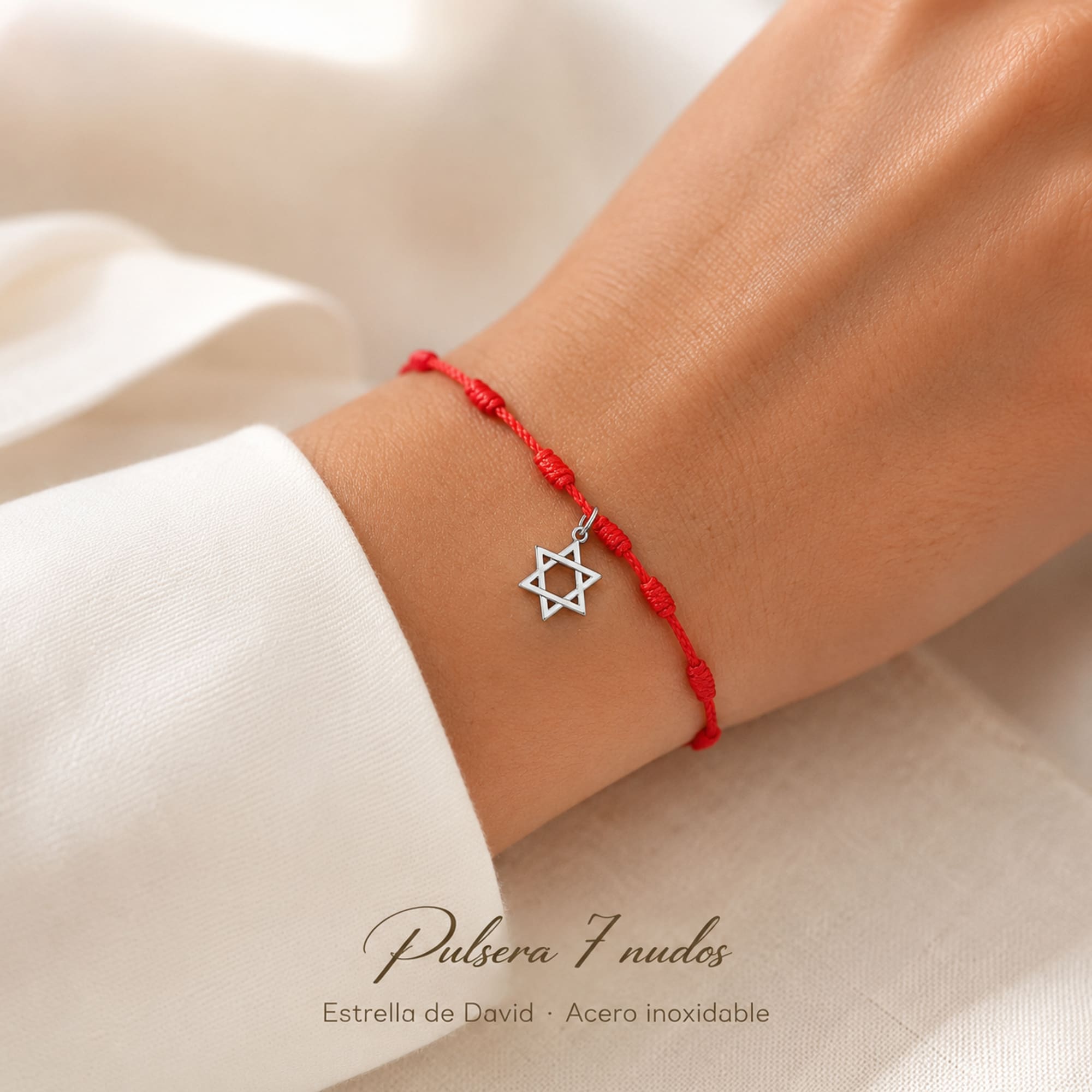 PULSERA 7 NUDOS CON ESTRELLA DE DAVID COLOR PLATEADO
