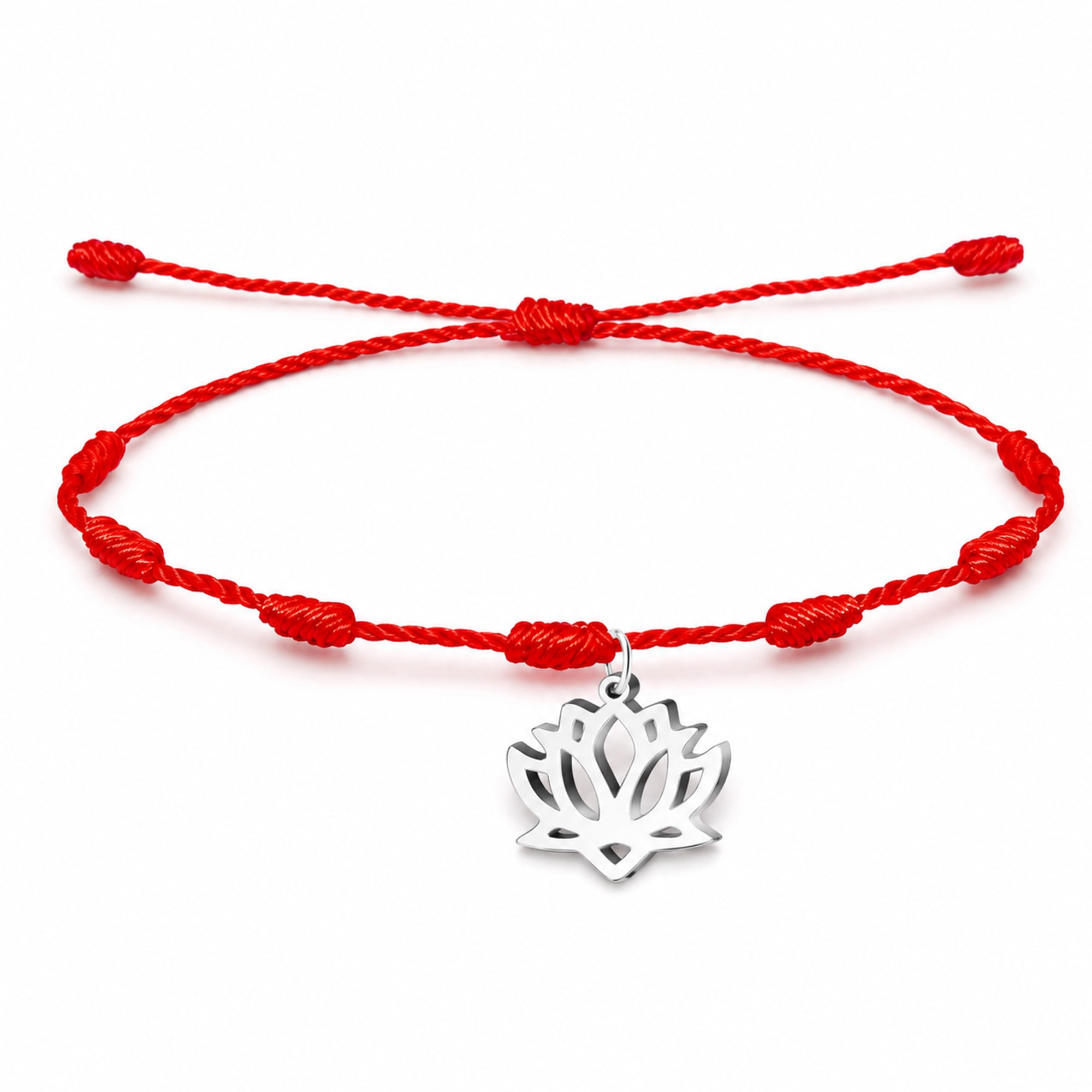 PULSERA 7 NUDOS CON FLOR DE LOTO COLOR PLATEADO