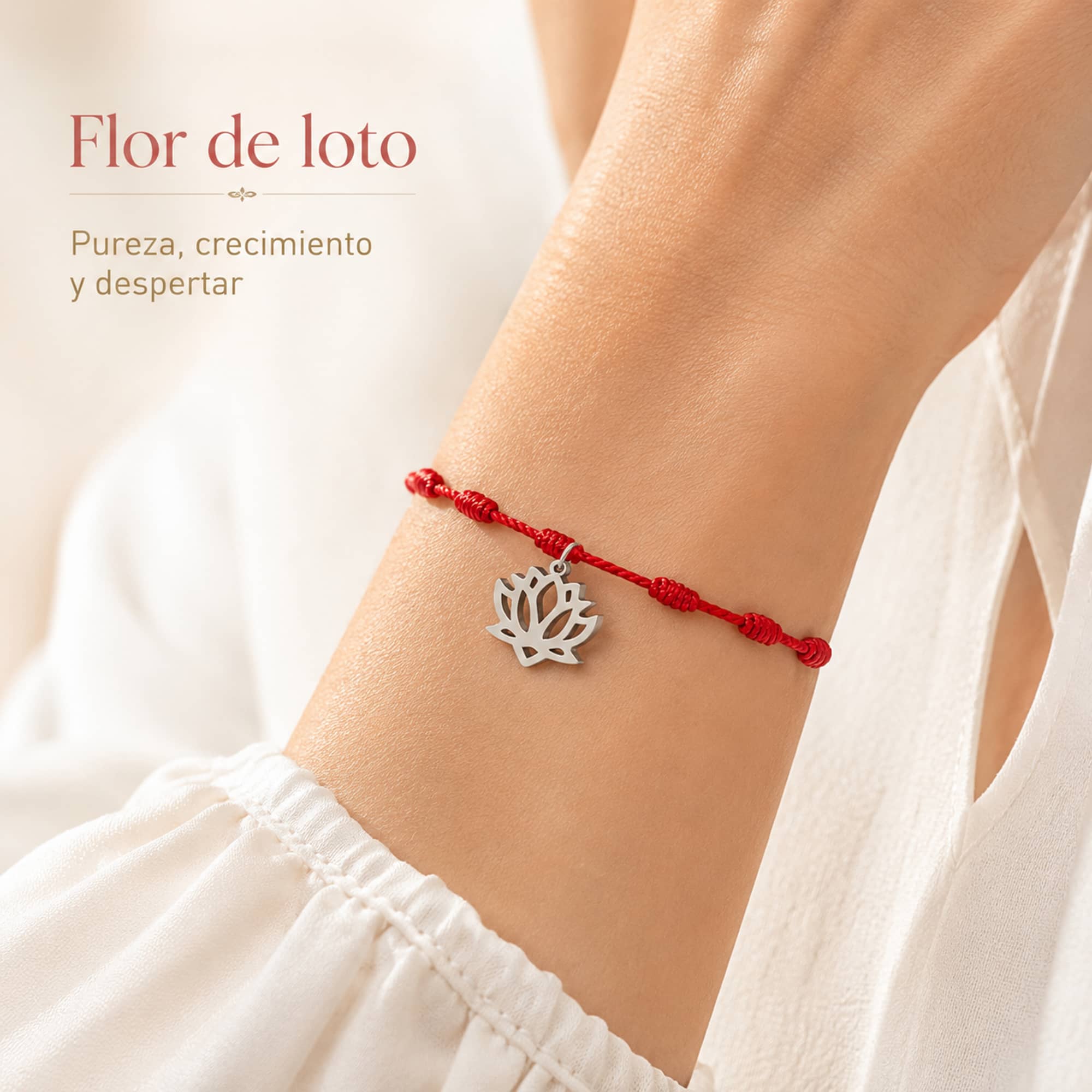 PULSERA 7 NUDOS CON FLOR DE LOTO COLOR PLATEADO
