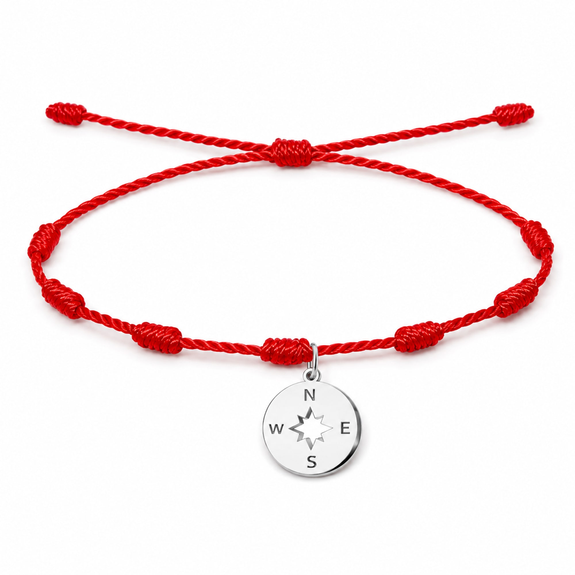 PULSERA 7 NUDOS CON BRUJULA COLOR PLATEADO