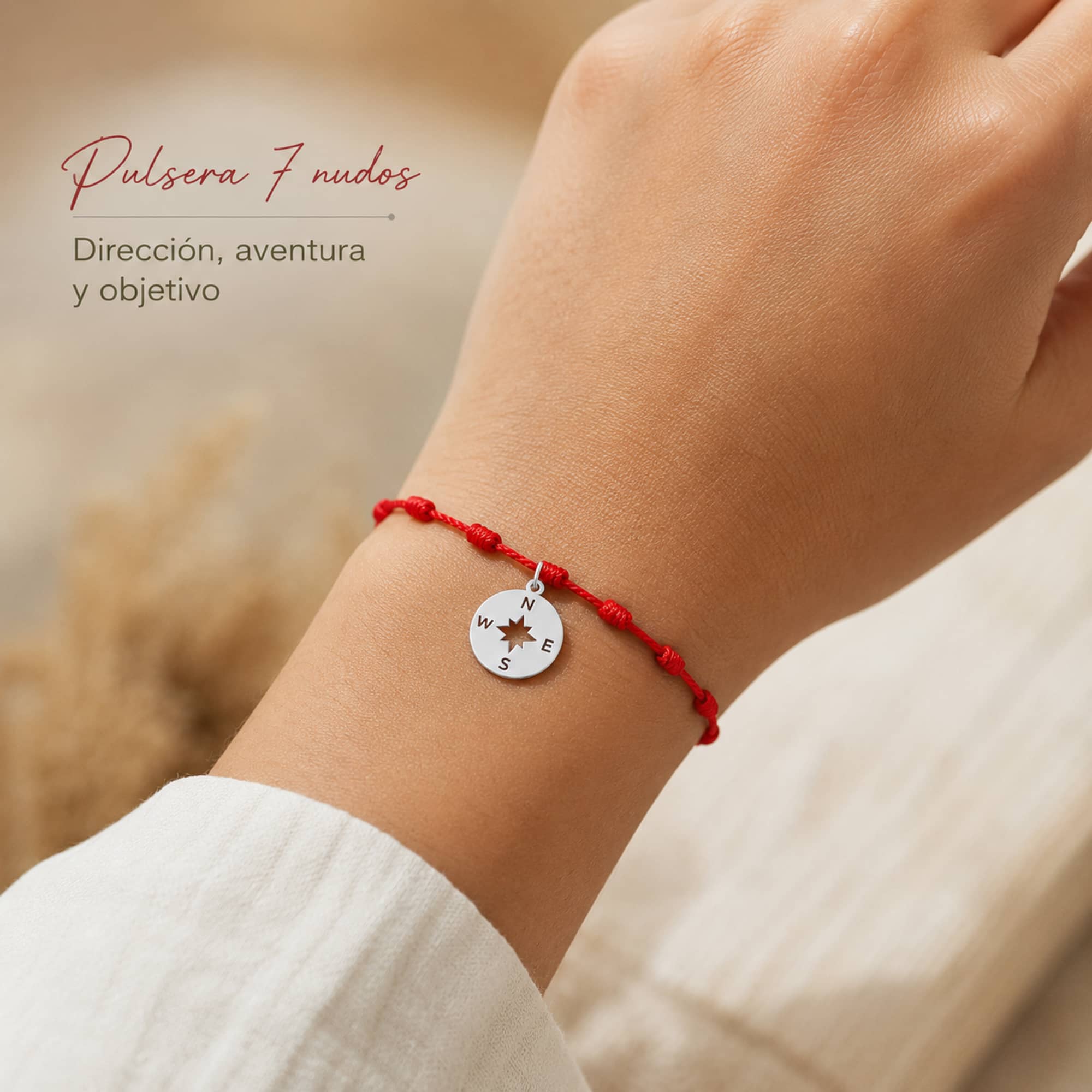 PULSERA 7 NUDOS CON BRUJULA COLOR PLATEADO