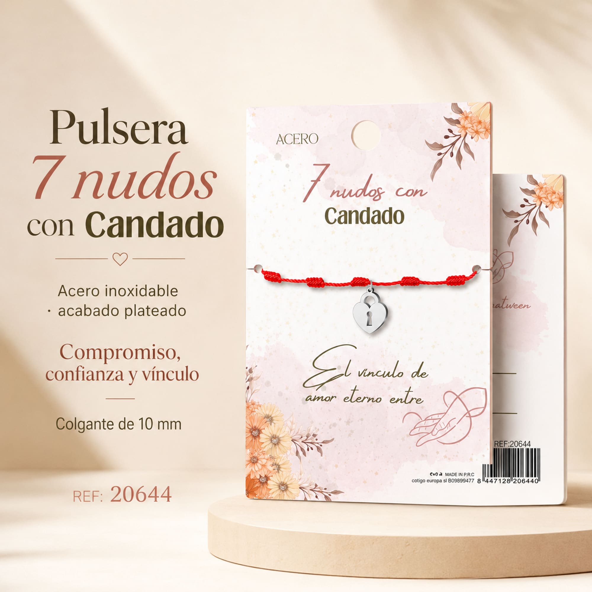 PULSERA 7 NUDOS CON CANDADO COLOR PLATEADO