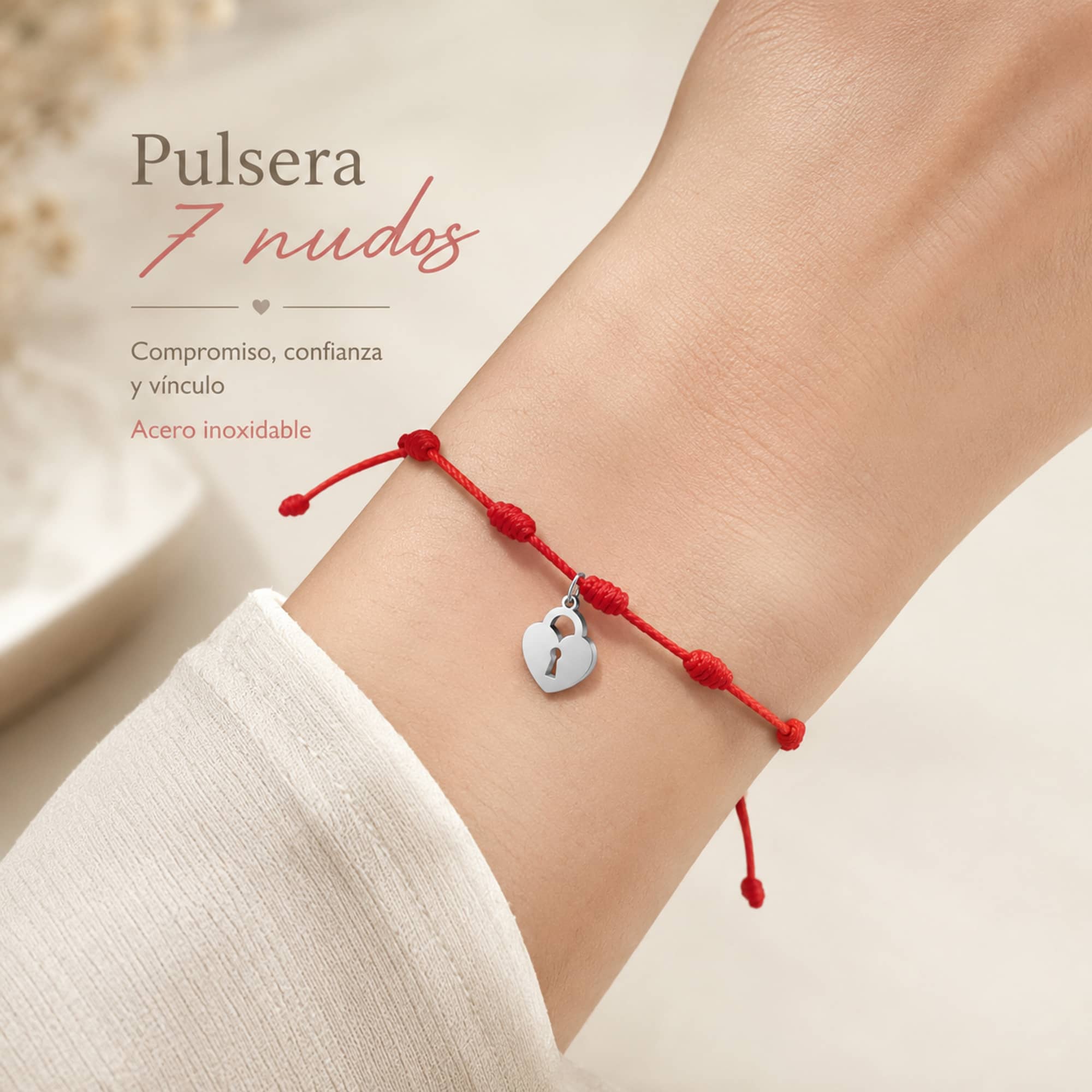 PULSERA 7 NUDOS CON CANDADO COLOR PLATEADO