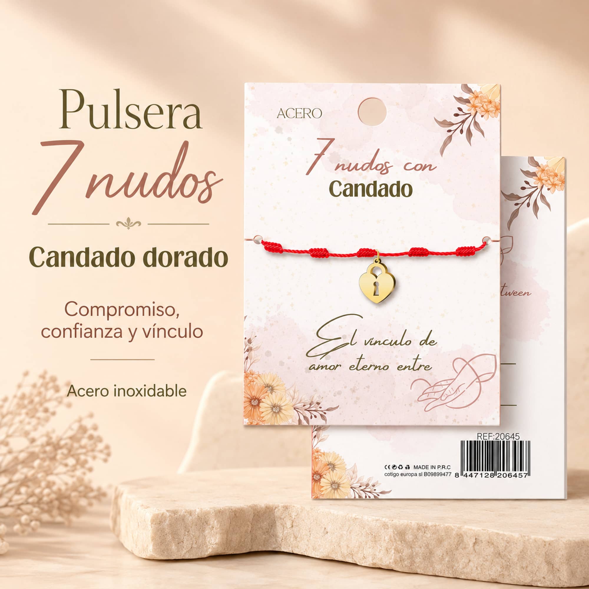 PULSERA 7 NUDOS CON CANDADO COLOR DORADO