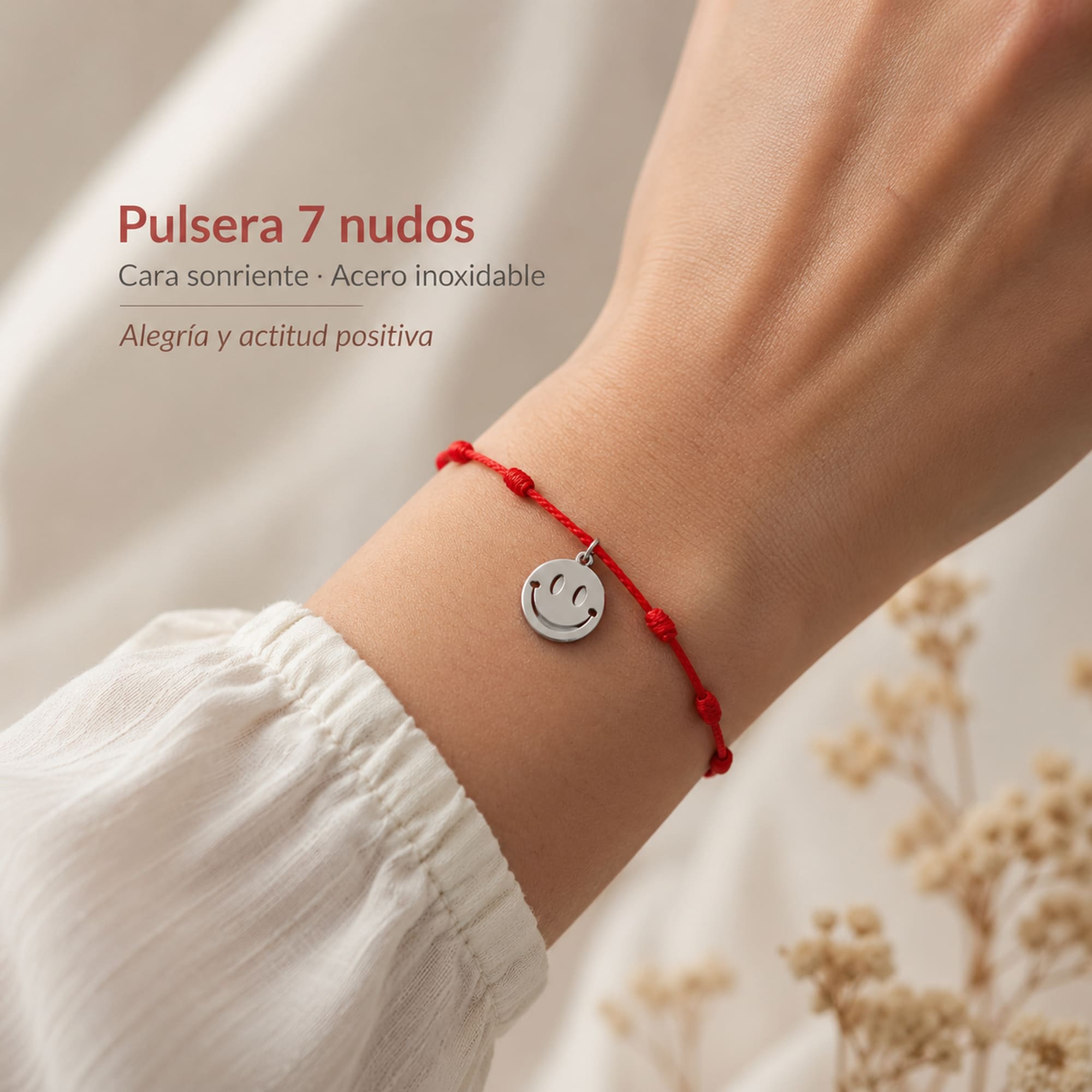 PULSERA 7 NUDOS CON CARA SONRIENTE COLOR PLATEADO