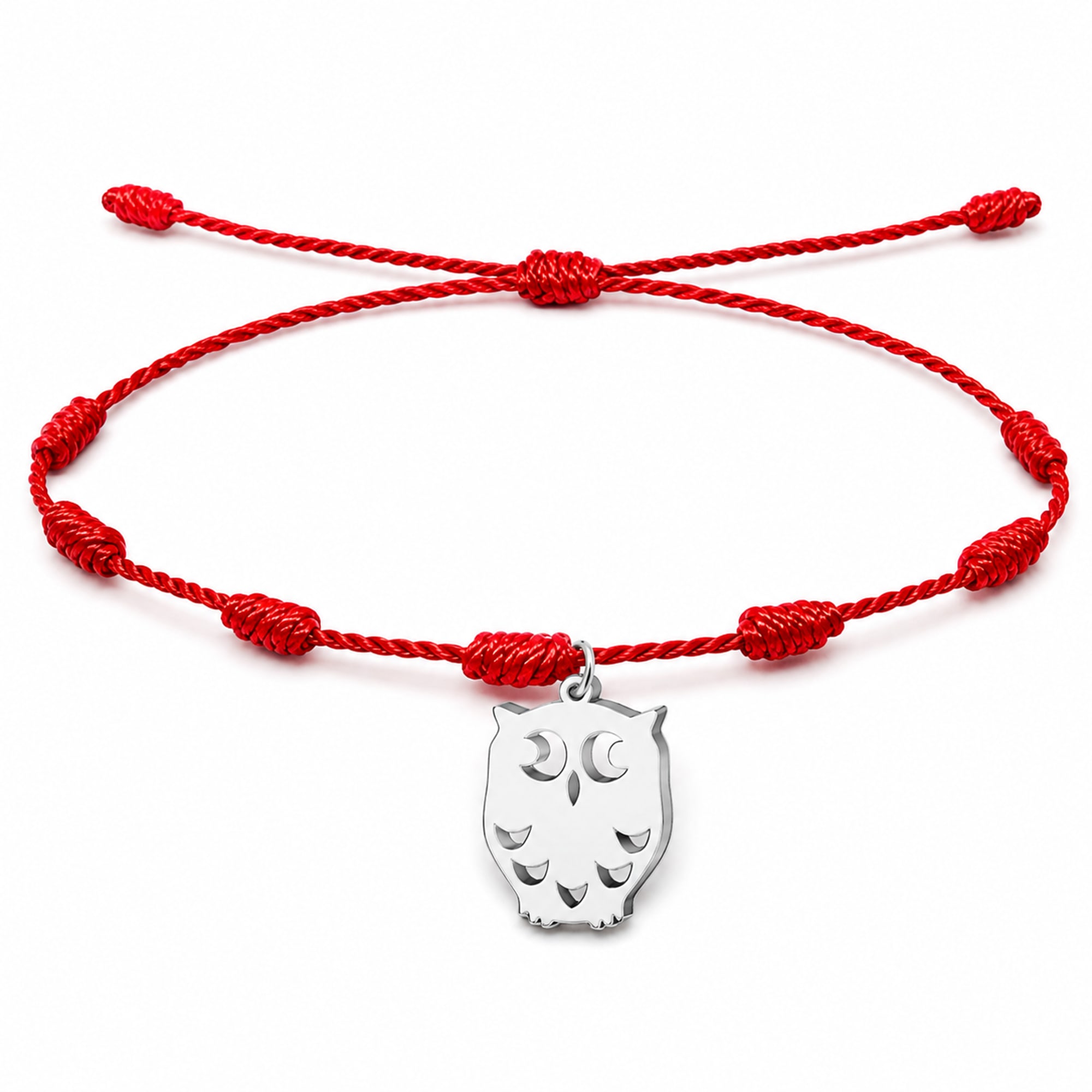 PULSERA 7 NUDOS CON BUHO COLOR PLATEADO