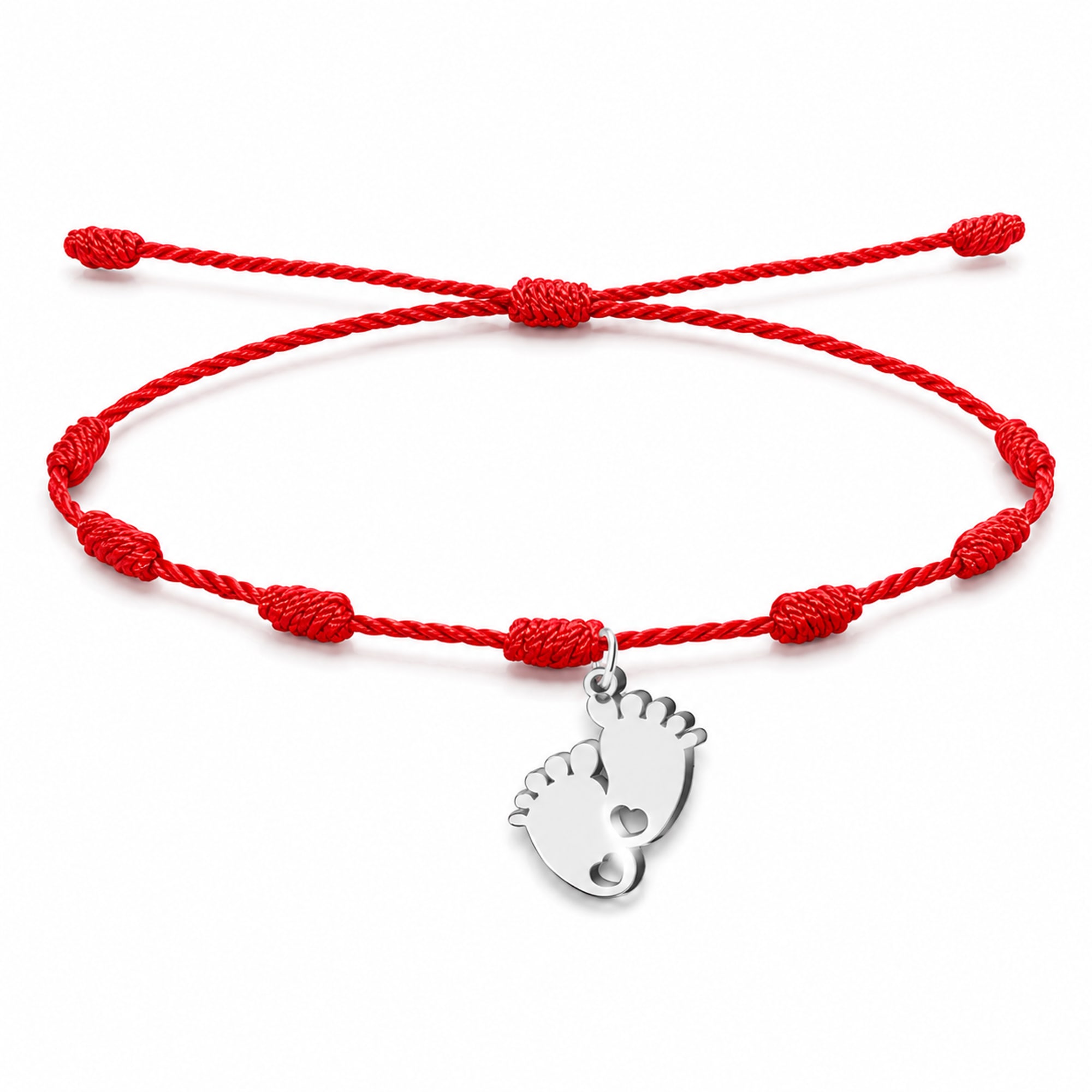 PULSERA 7 NUDOS CON HUELLA DE PIE COLOR PLATEADO