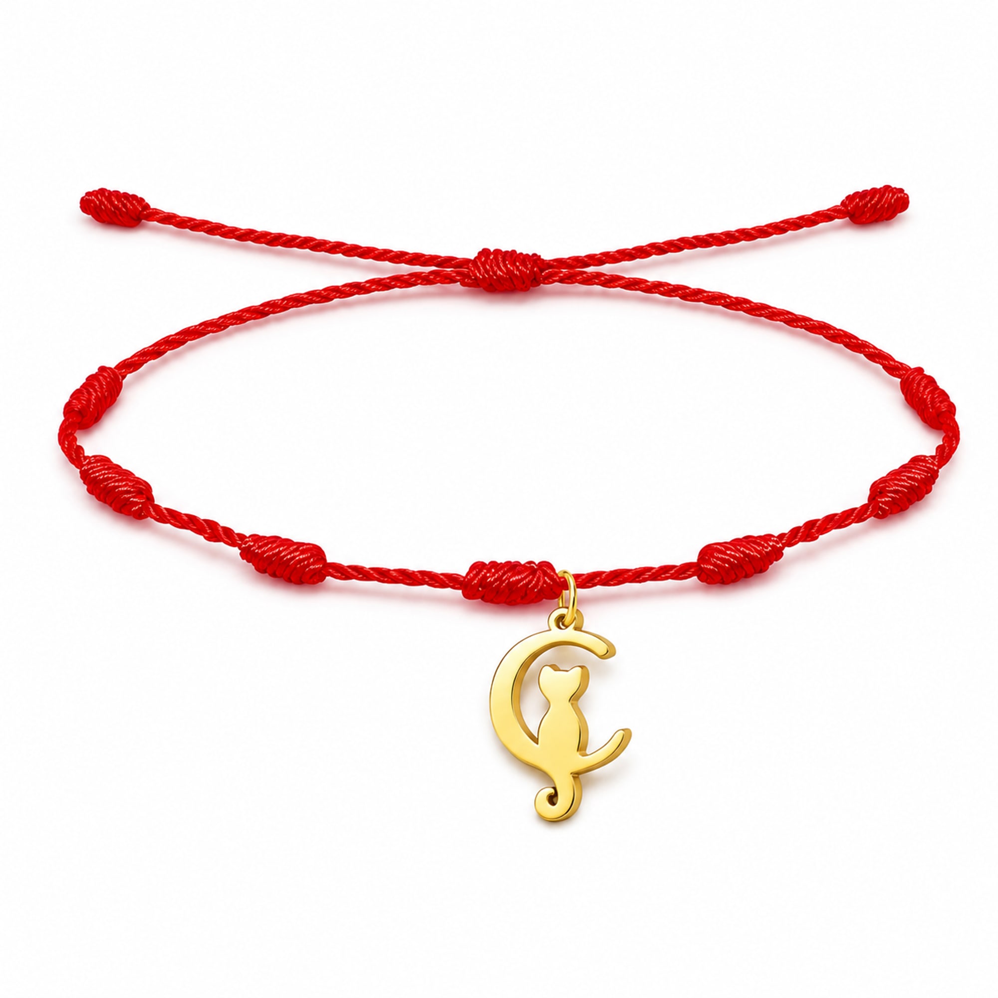 PULSERA 7 NUDOS CON GATO COLOR DORADO